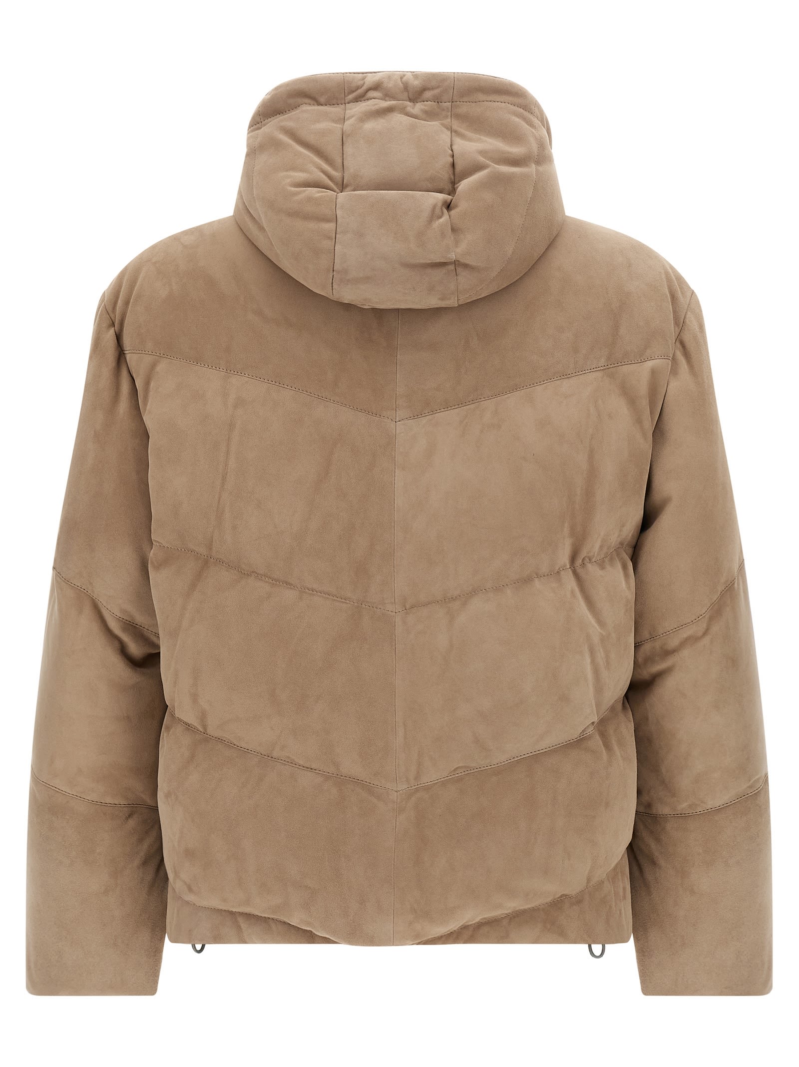 Brunello Cucinelli Suede Down Jacket Puffer Jackets Beige In Brown
