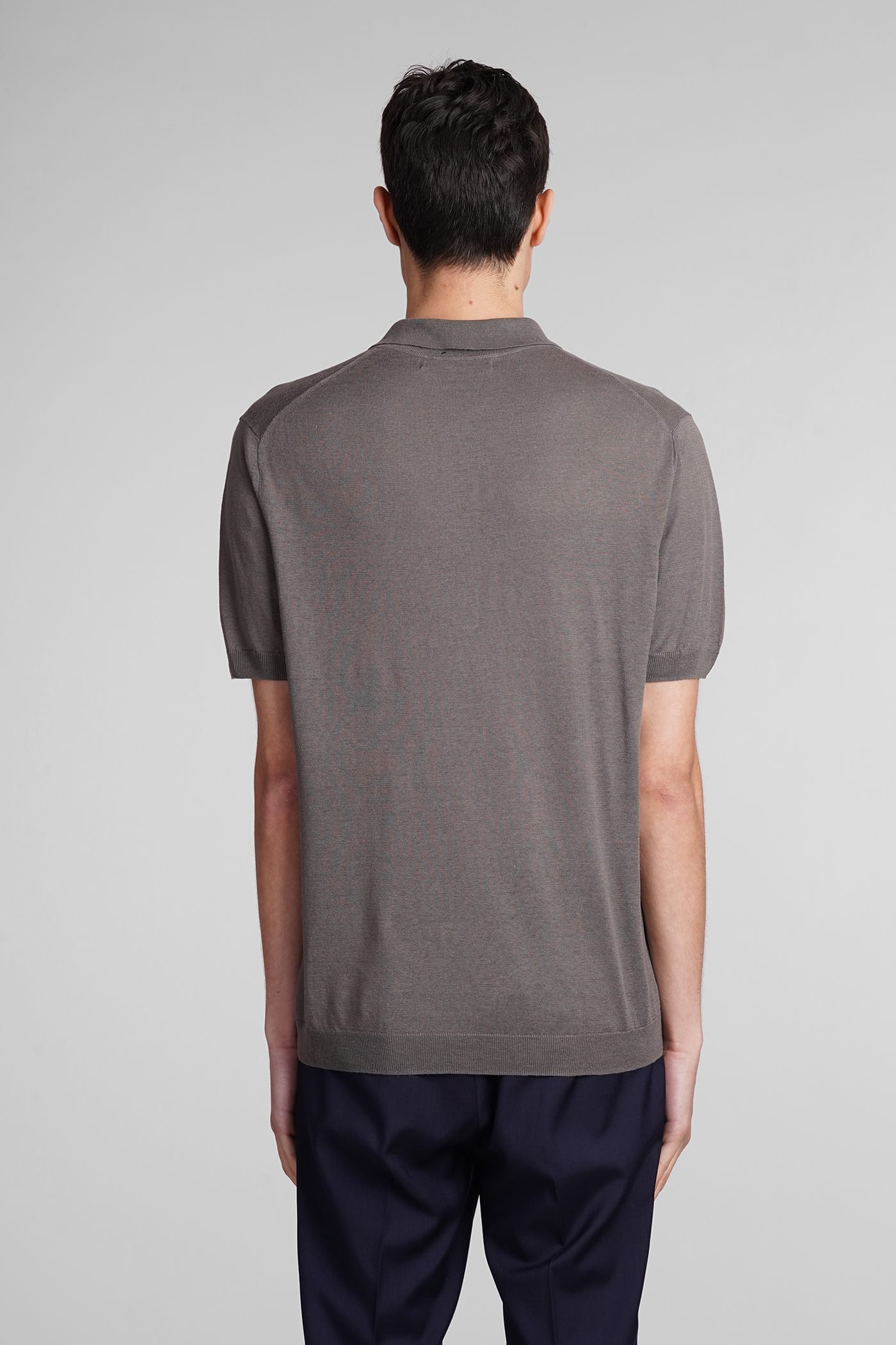 Shop Low Brand K148 Polo In Grey Silk And Linen