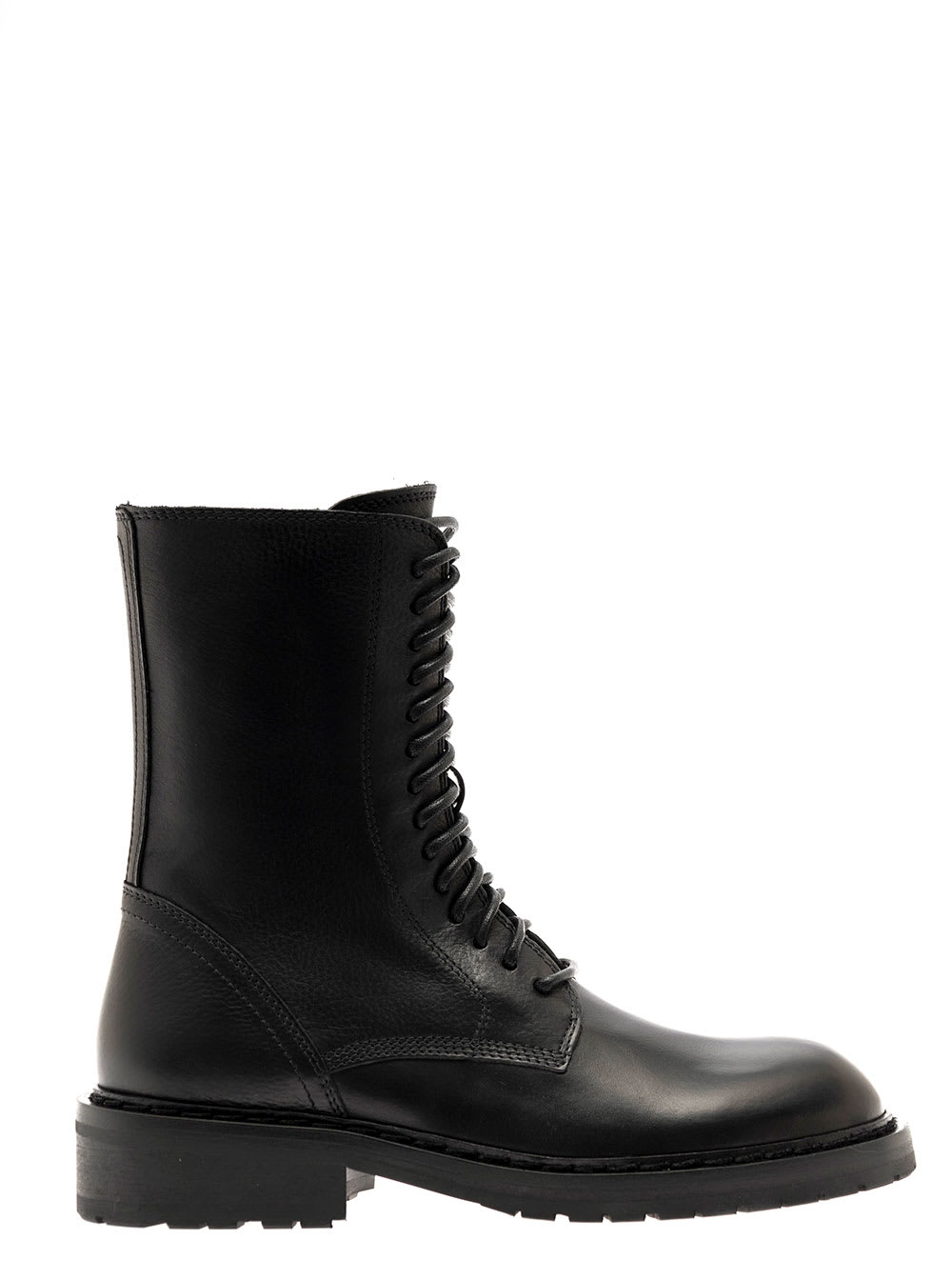 Ann Demeulemeester Black Lace-up Combat Boots In Leather Woman In Black