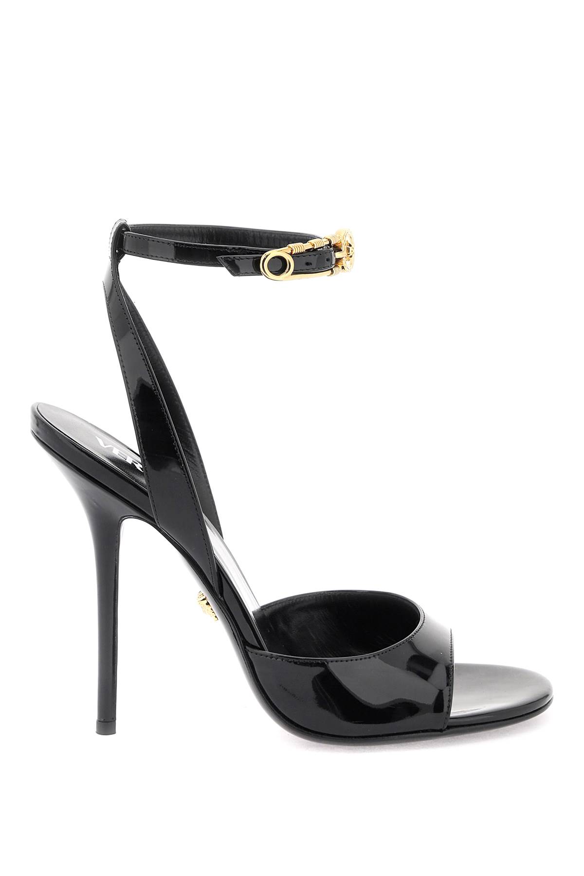 VERSACE SAFETY PIN PATENT LEATHER SANDALS