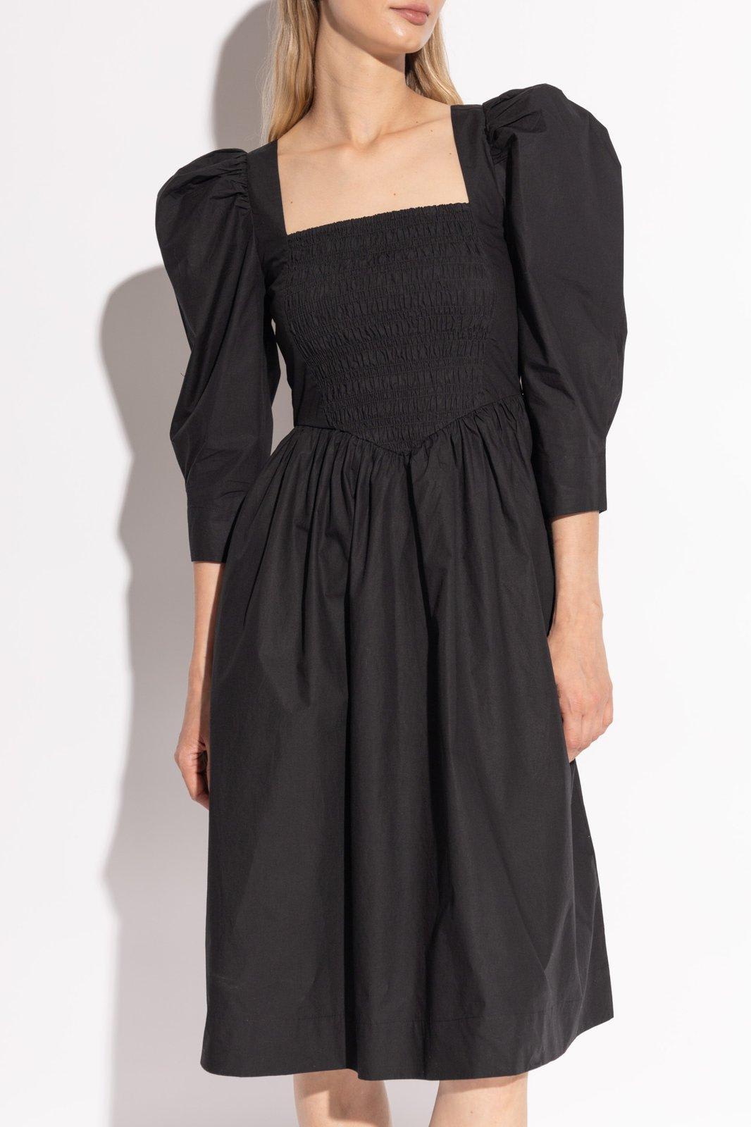 Shop Ganni Dress With Ruching In Black