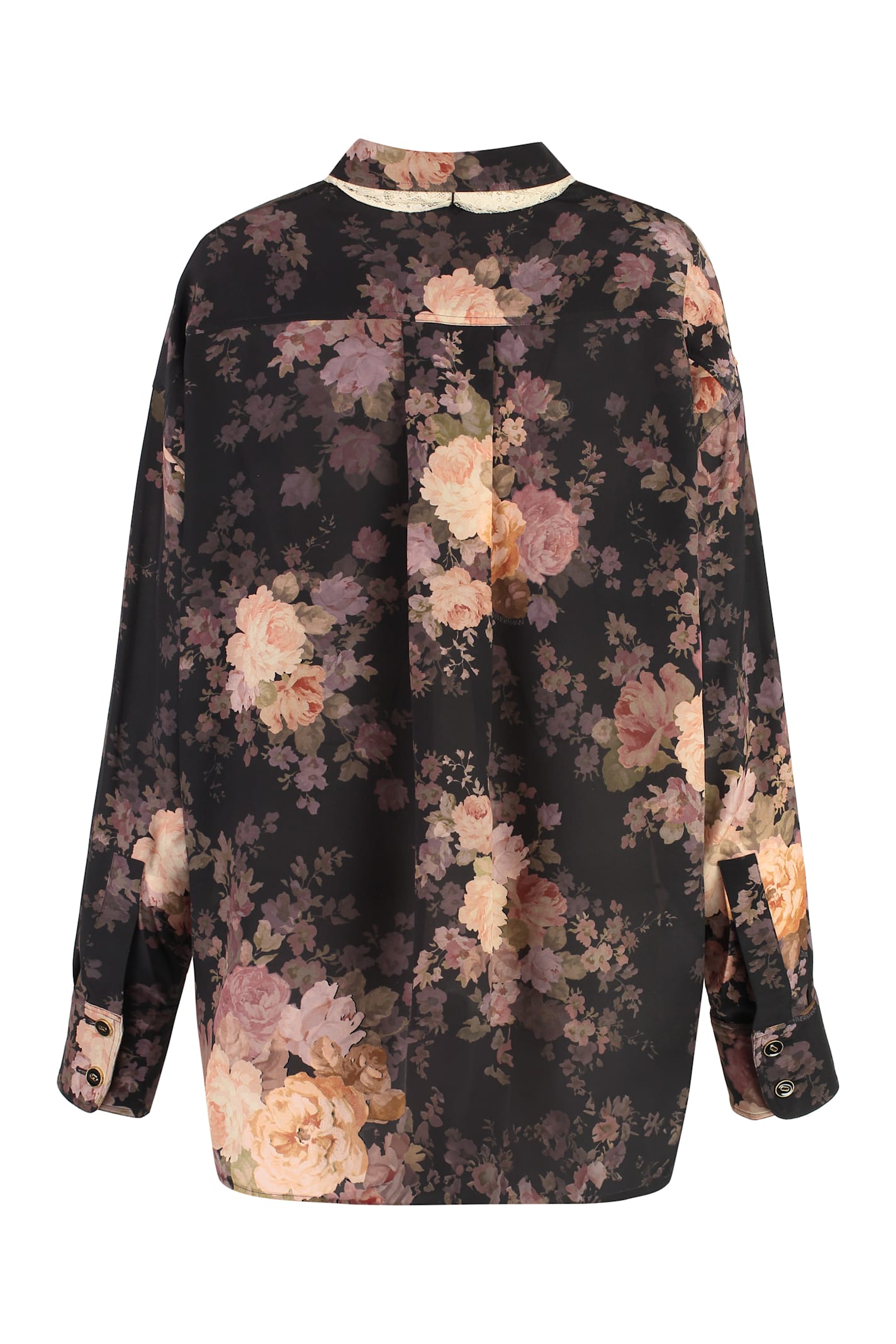 Zimmermann Illustration Lace-trimmed Floral-print Silk Crepe De Chine Shirt In Blkrco Black Rococo Floral