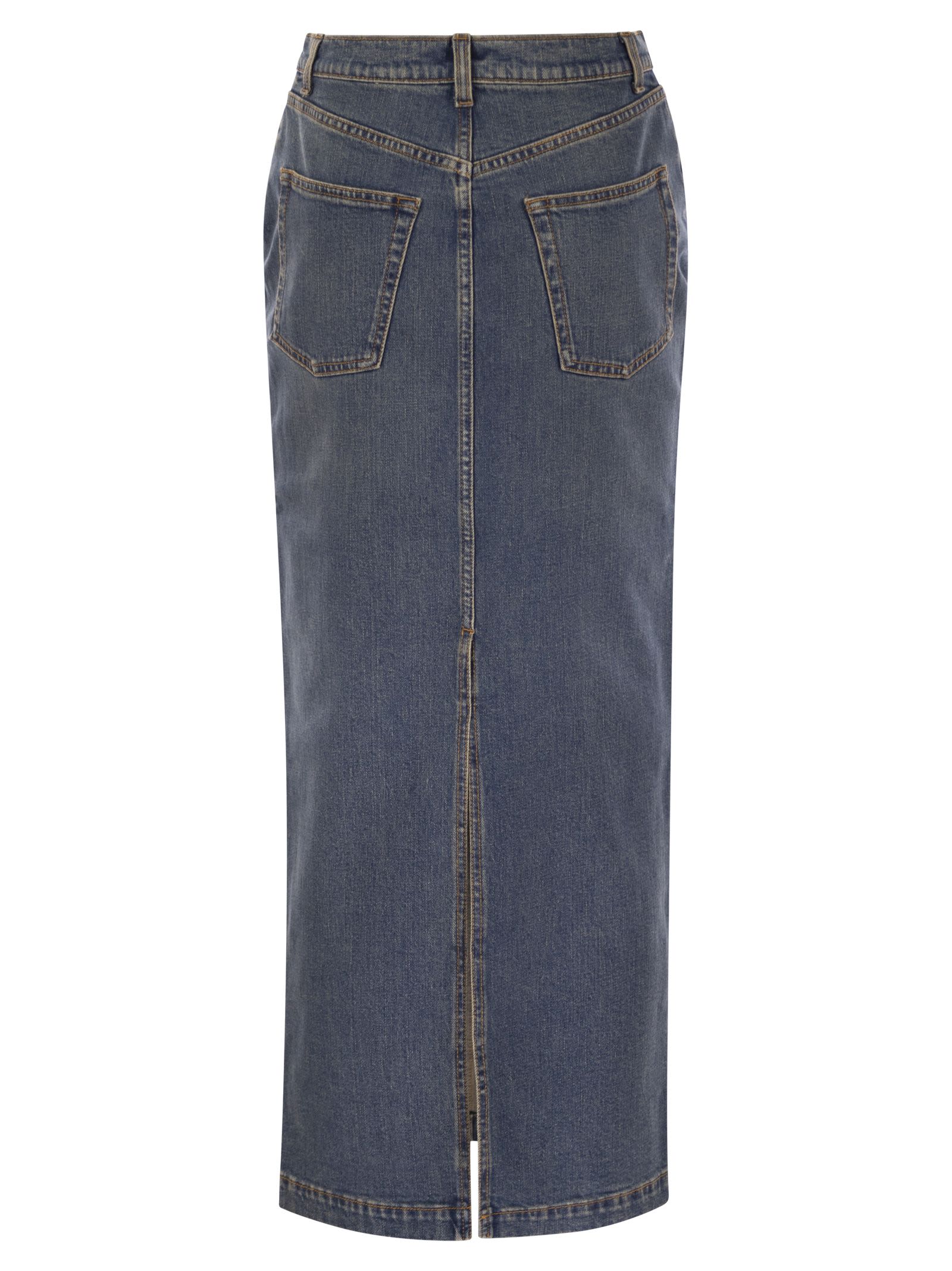 Fabiana Filippi Long Denim Skirt With Back Slit In Blue