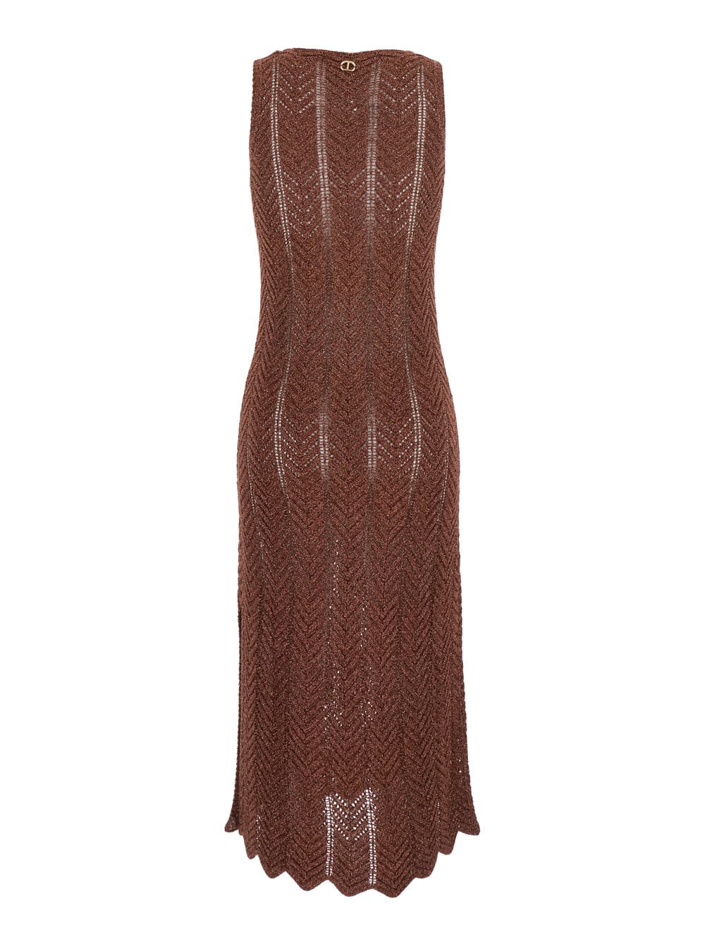 Twinset Brown Sleeveless Long Dress With V Neck And Logo Plaque On The Rear In Viscose Blend Woman