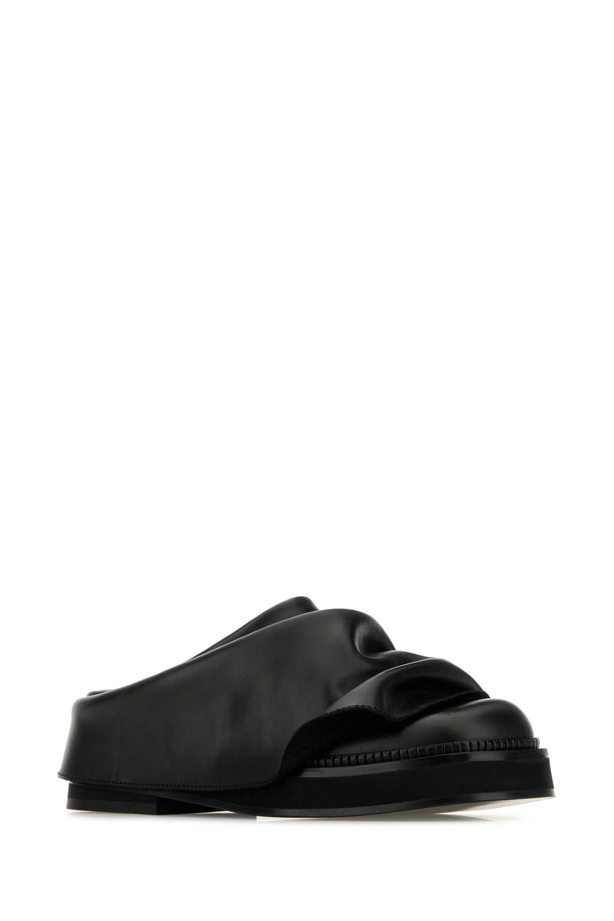 Attico Black Leather Mules In Black