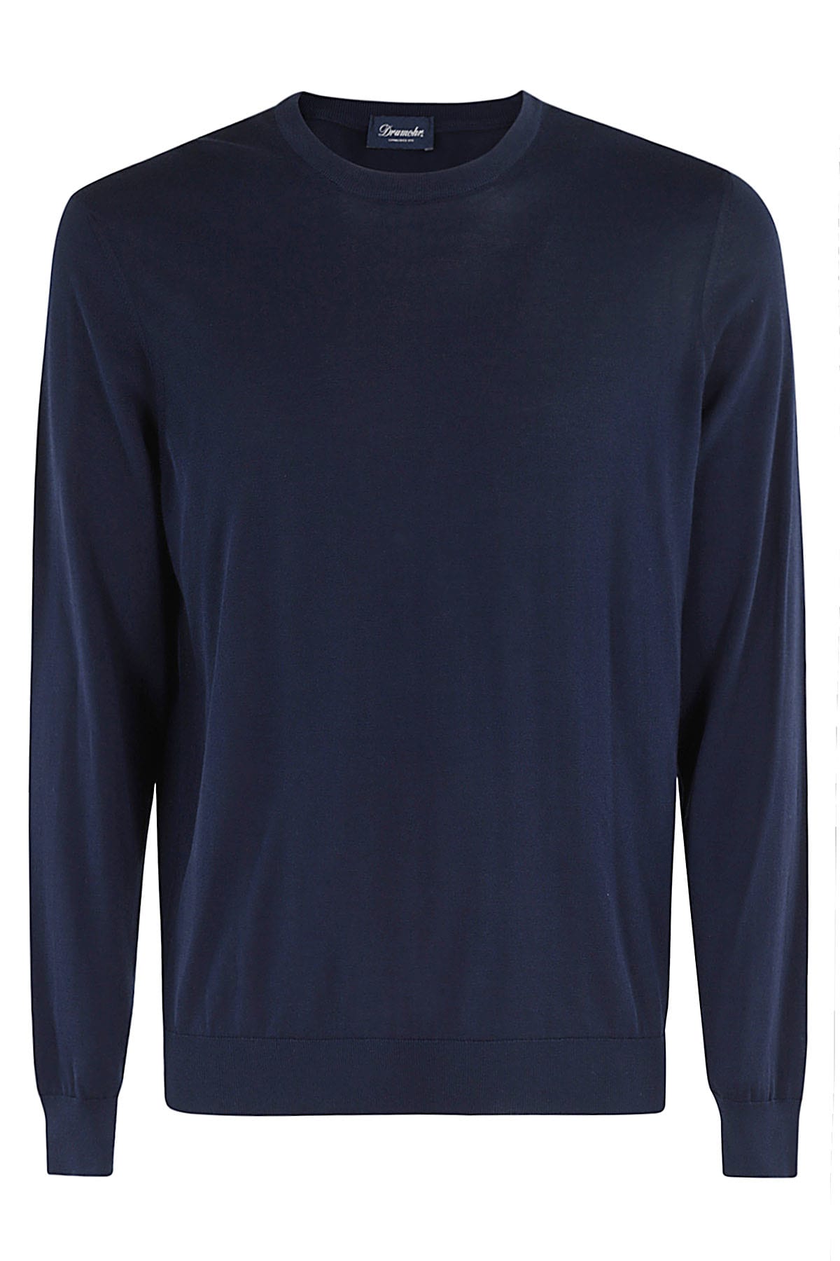 Drumohr Crew Neck Sweater In Shaved Cotton In Blu