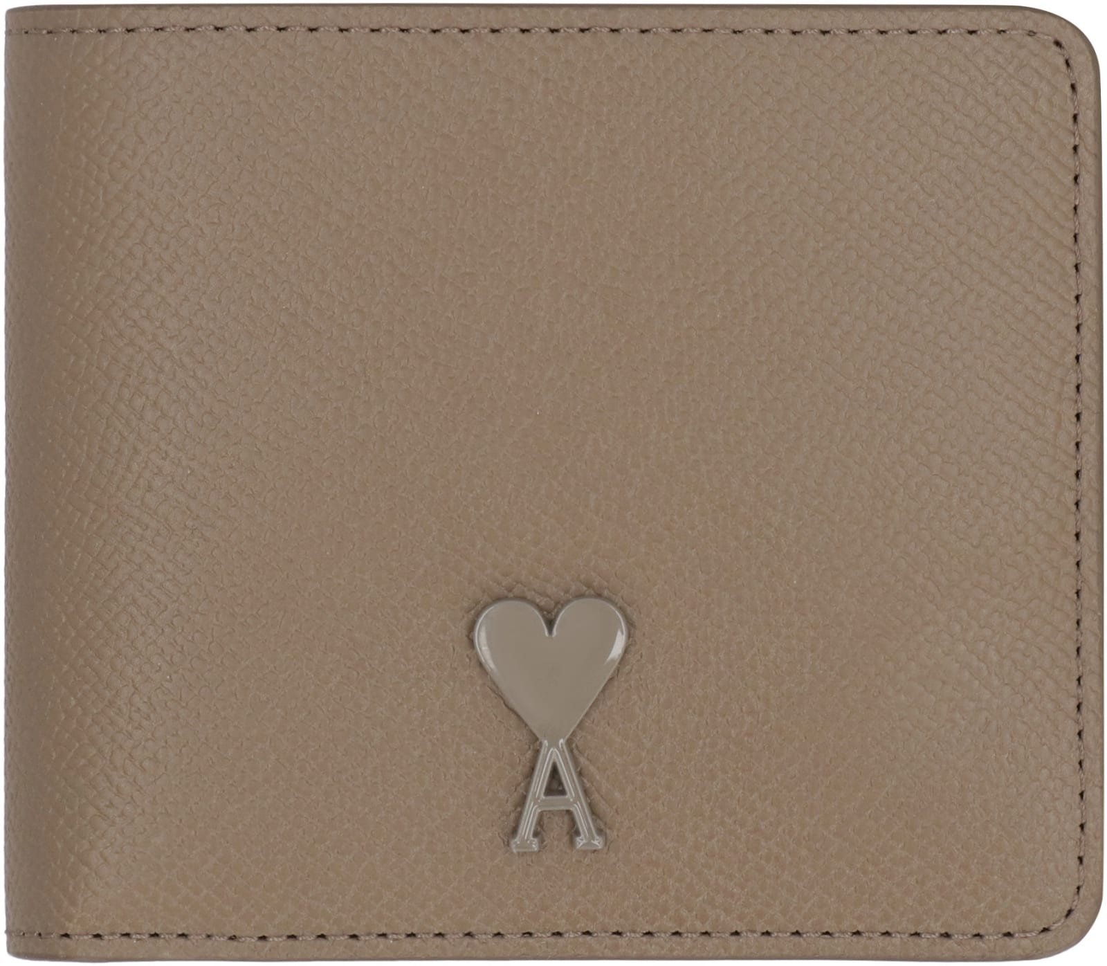 Shop Ami Alexandre Mattiussi Leather Wallet In Taupe