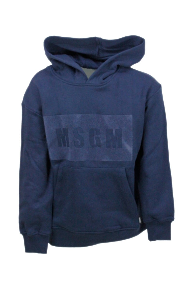 MSGM Long-sleeved Hooded Sweatshirt In Cotton With Flocked Writing