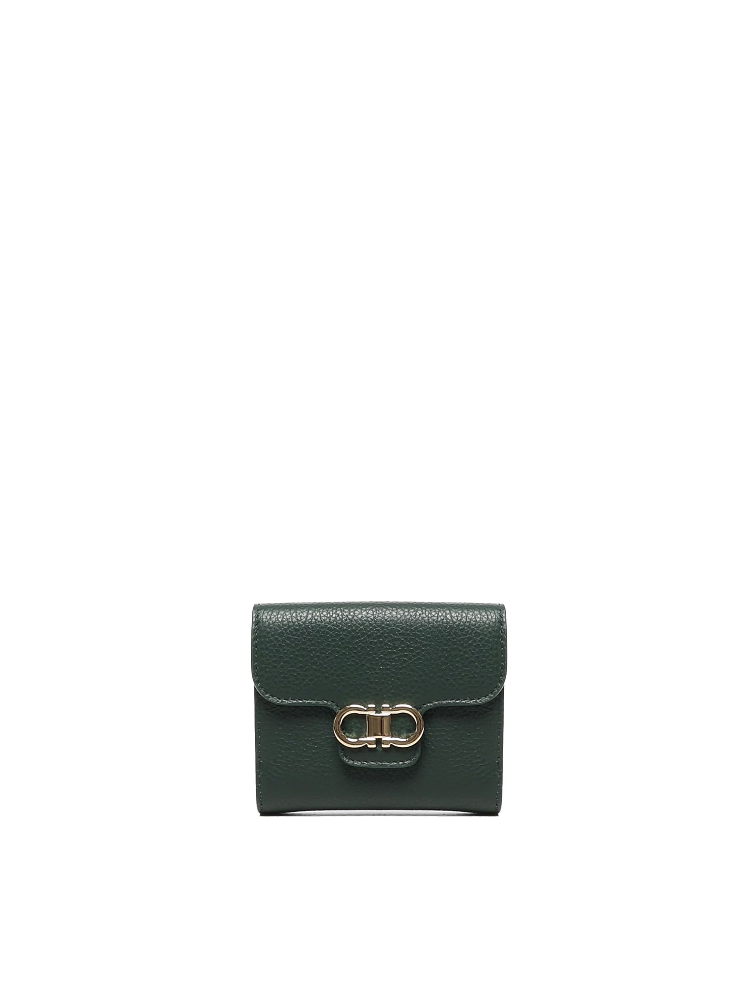 Ferragamo Gancini-plaque Calfskin Wallet In Green