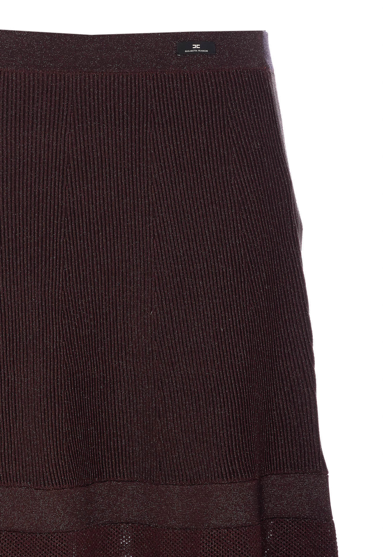 Elisabetta Franchi Ribbed Texture Midi Skirt With Sheer Panels In Brown