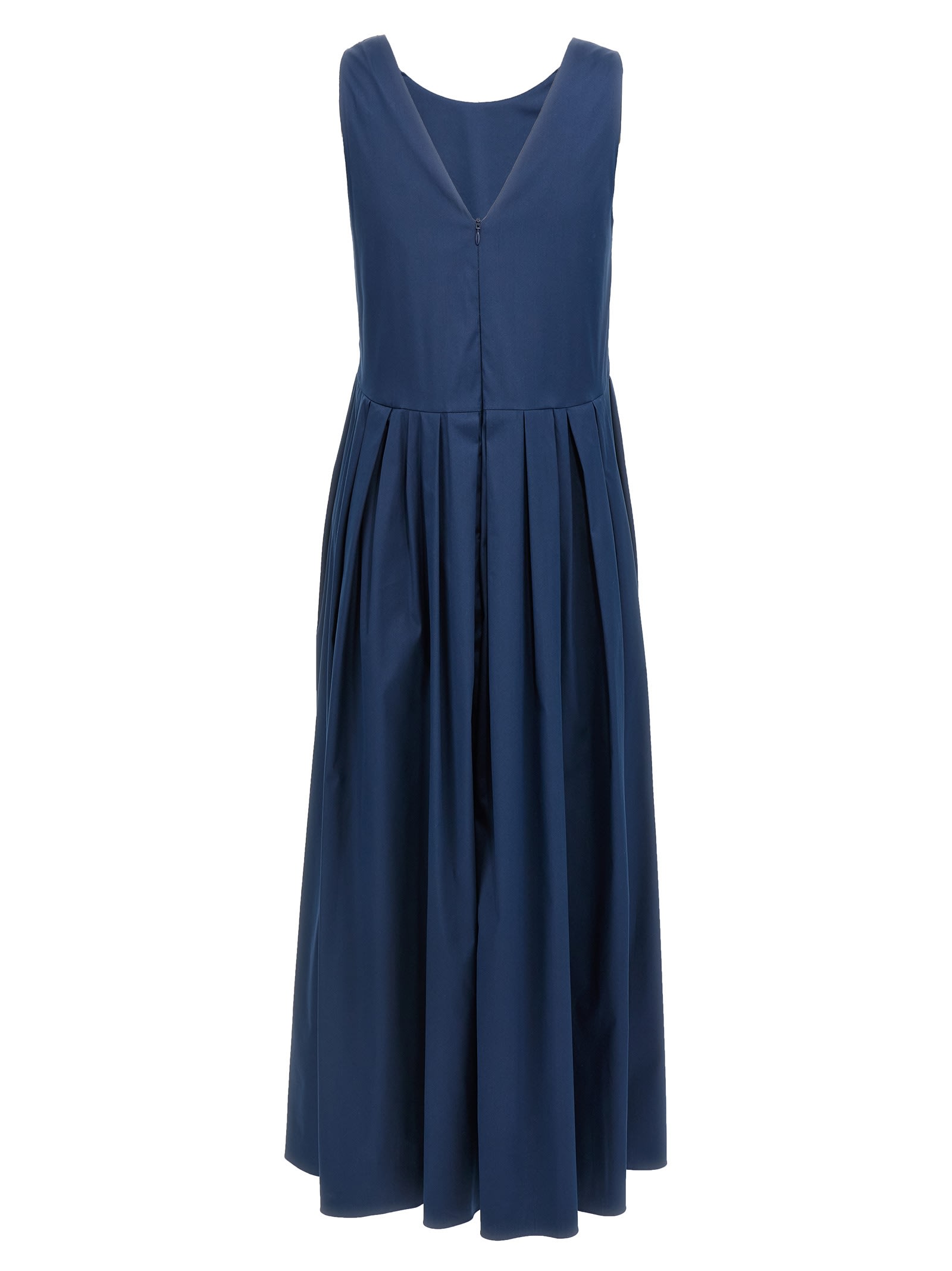 S Max Mara Pleated Dress Long Round Neckline In Blue