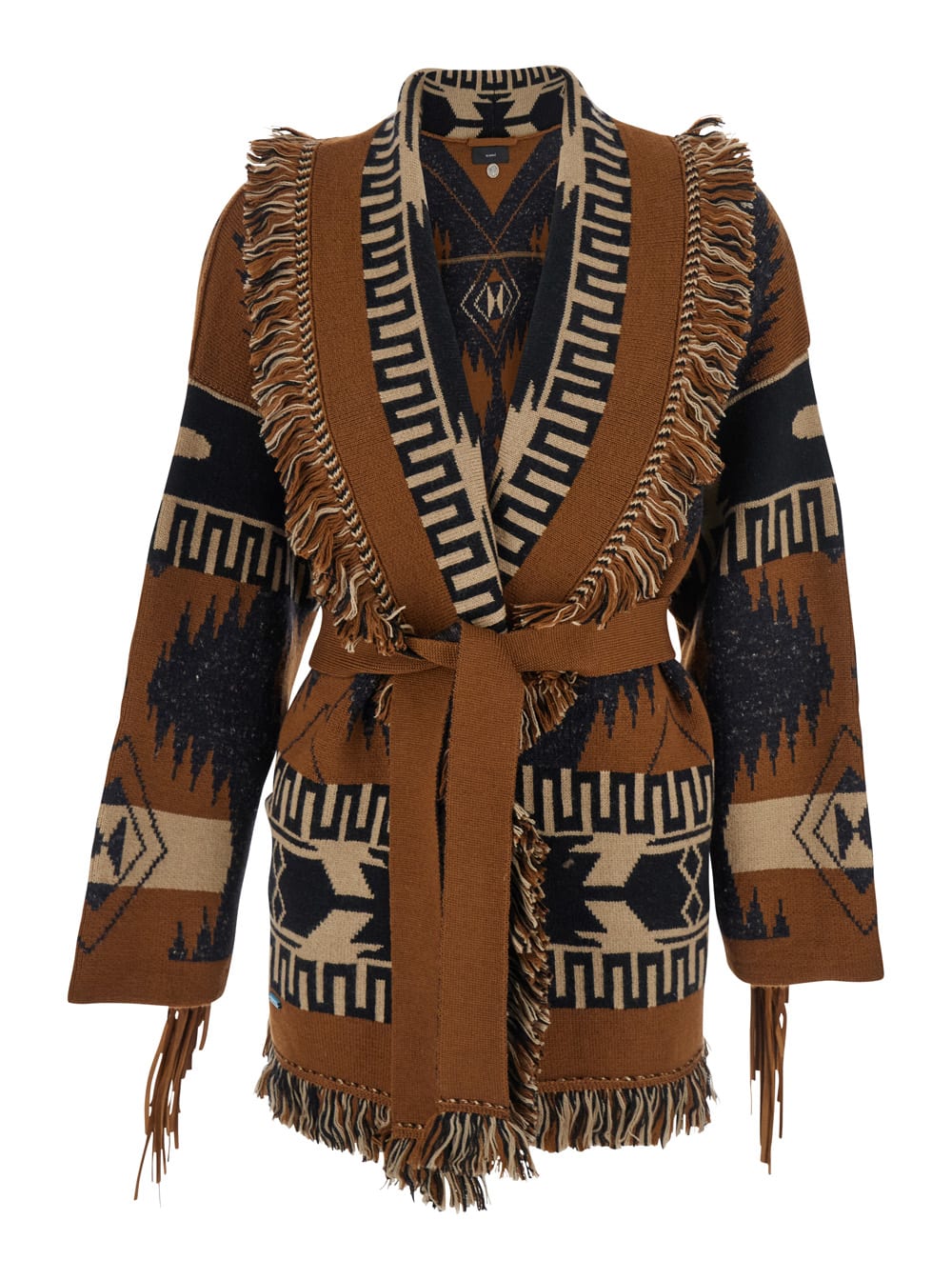 Alanui Geometric Pattern Cardigan Belted Waist In Multi