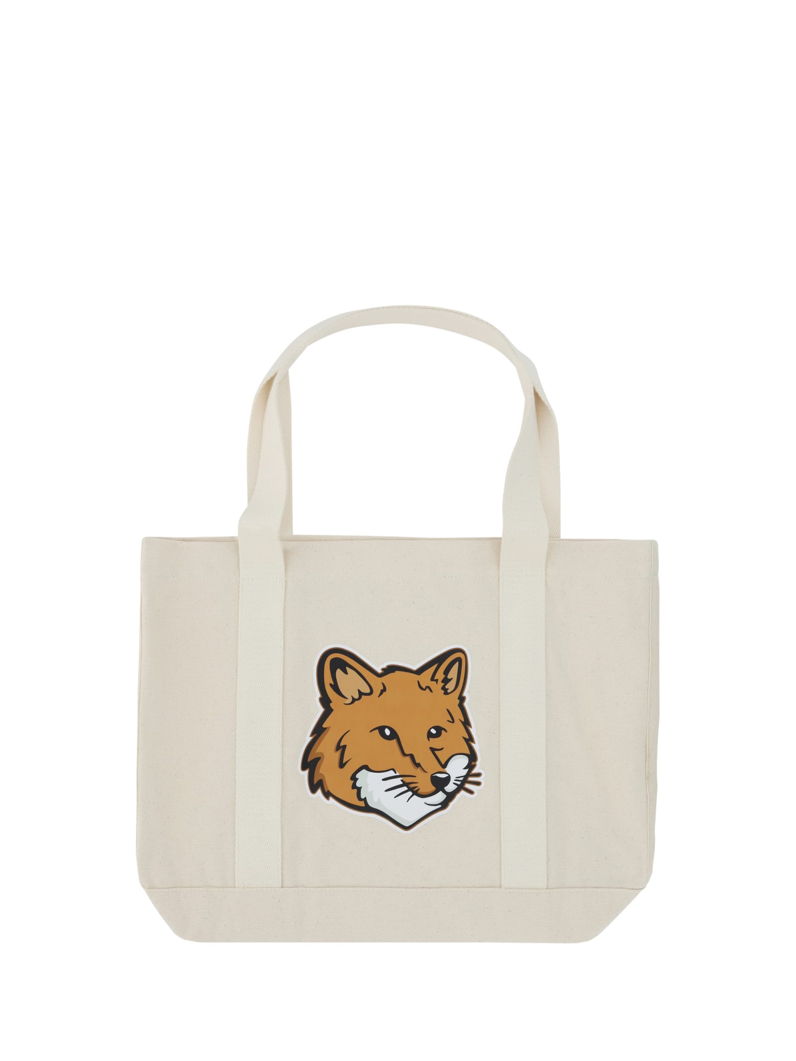 Shop Maison Kitsuné Fox Head Handbag In Ecru