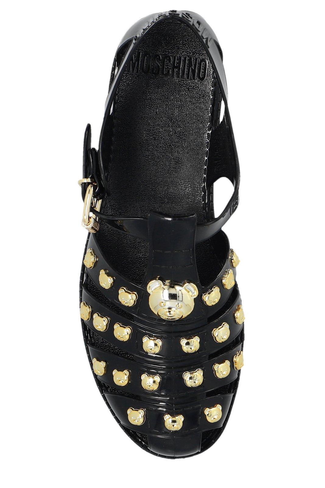 Shop Moschino Teddy Studs Jelly Sandals In Black