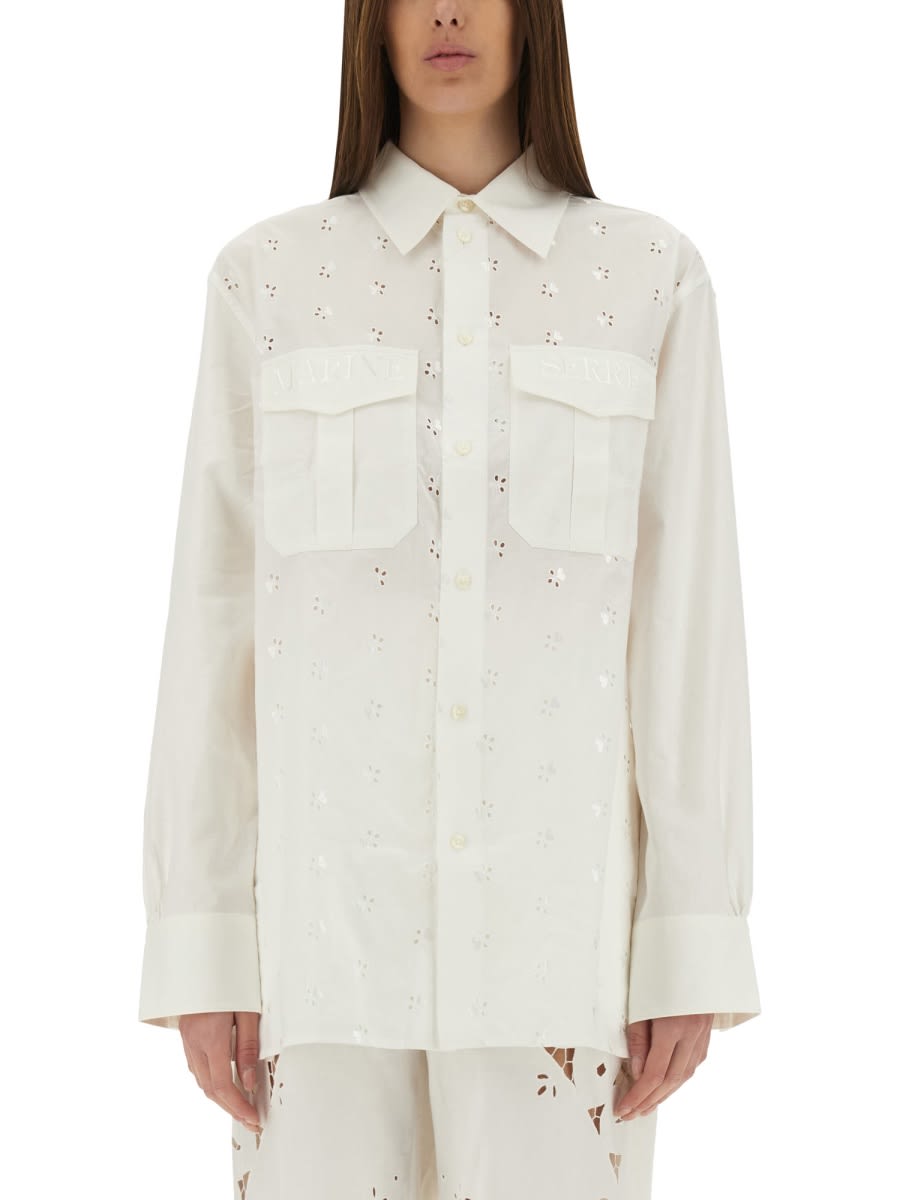 Marine Serre Women Upcycled Linen Shirt In White