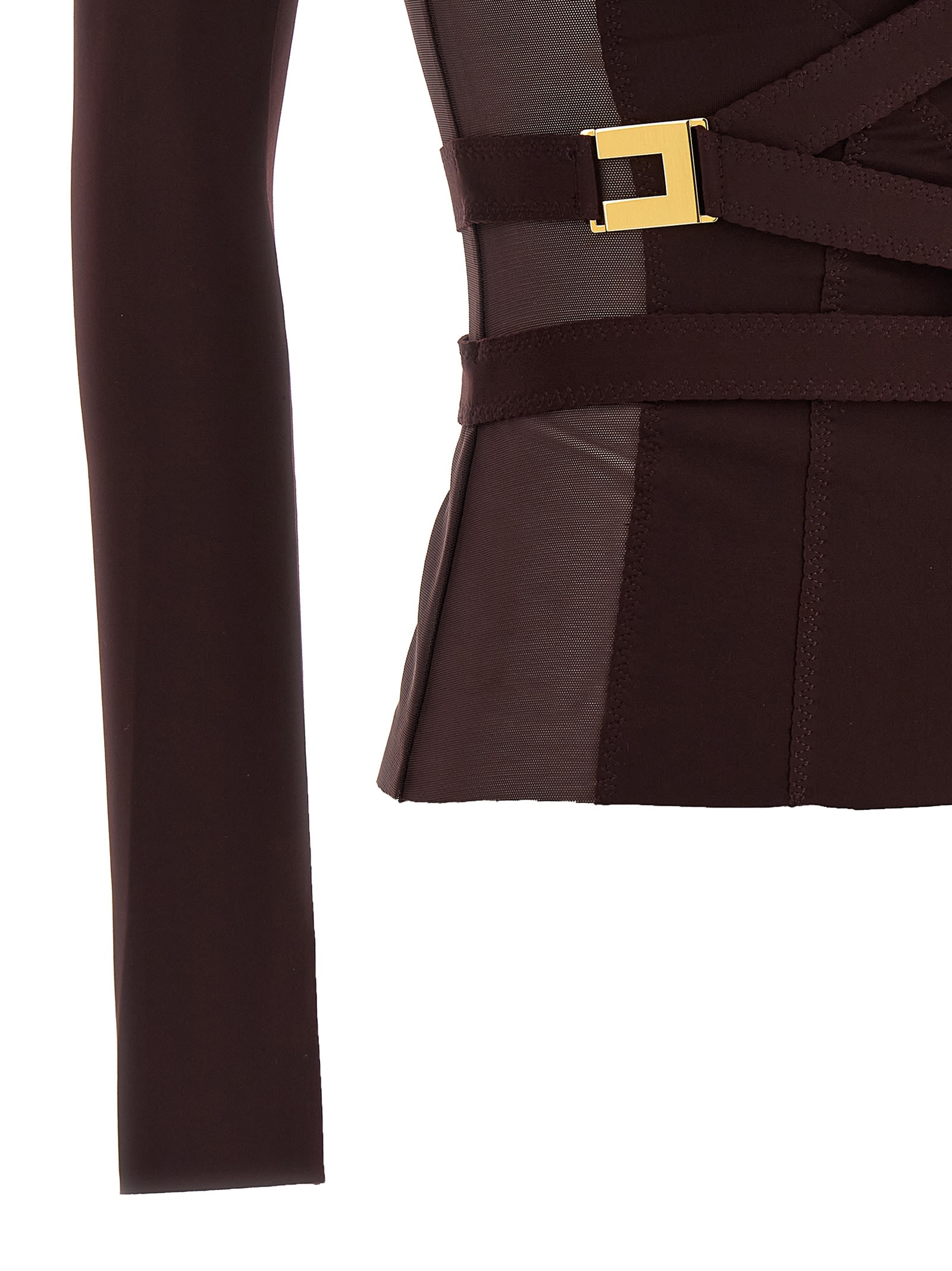 Elisabetta Franchi Bielastic Blazer With Sweetheart Neckline In Burgundy
