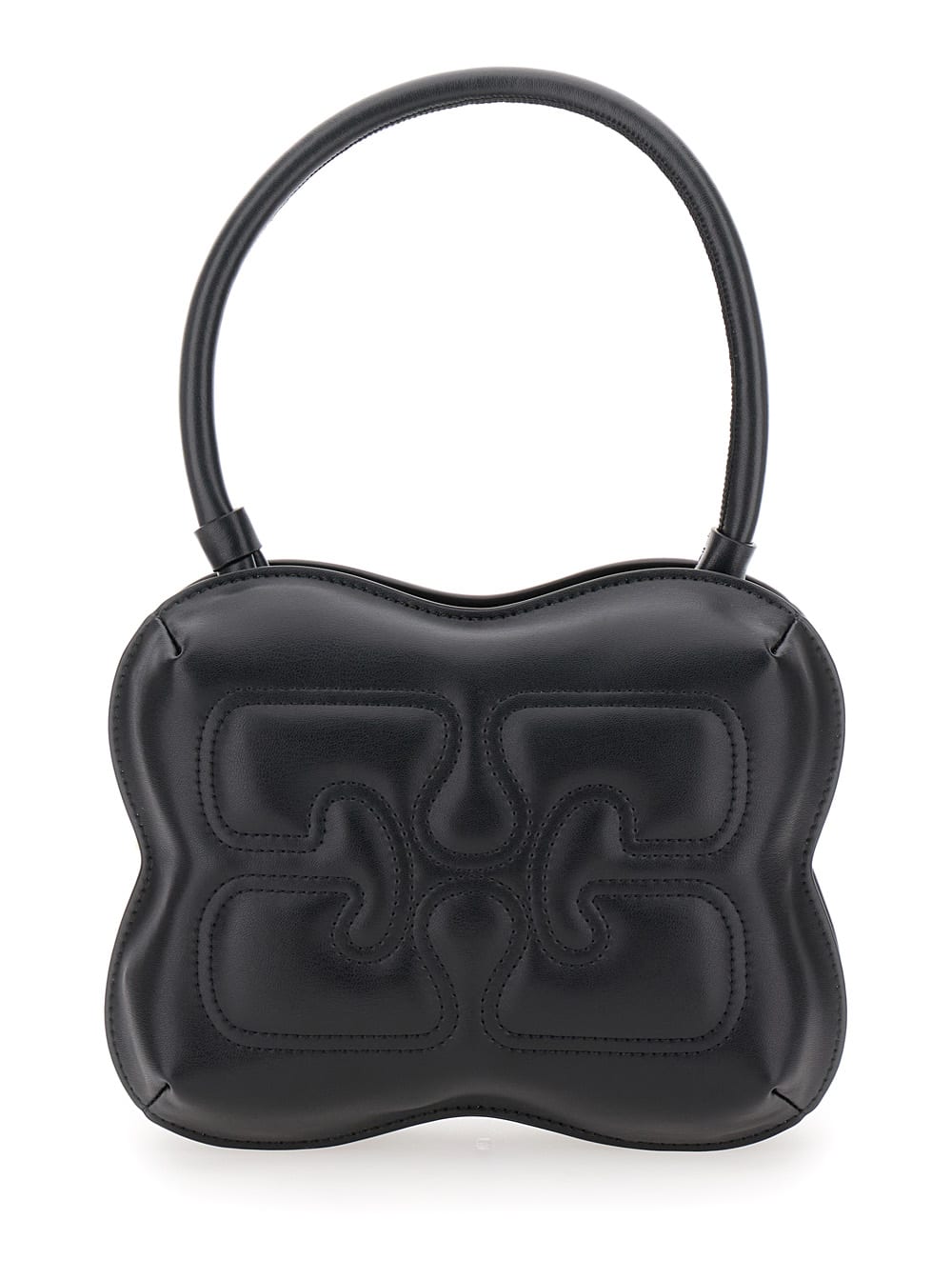 Shop Ganni Butterfly Black Handbag With Logo Detail In Leather Woman