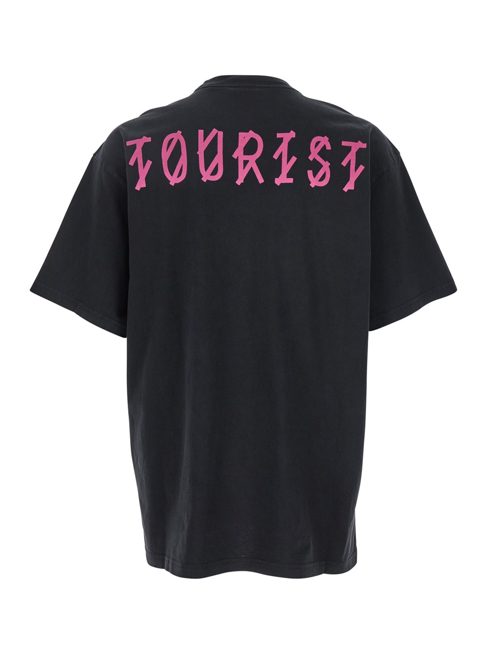 44 Label Group Tourist Black Crewneck T-shirt With Maxi Print On Front And Rear In Cotton Man In Black