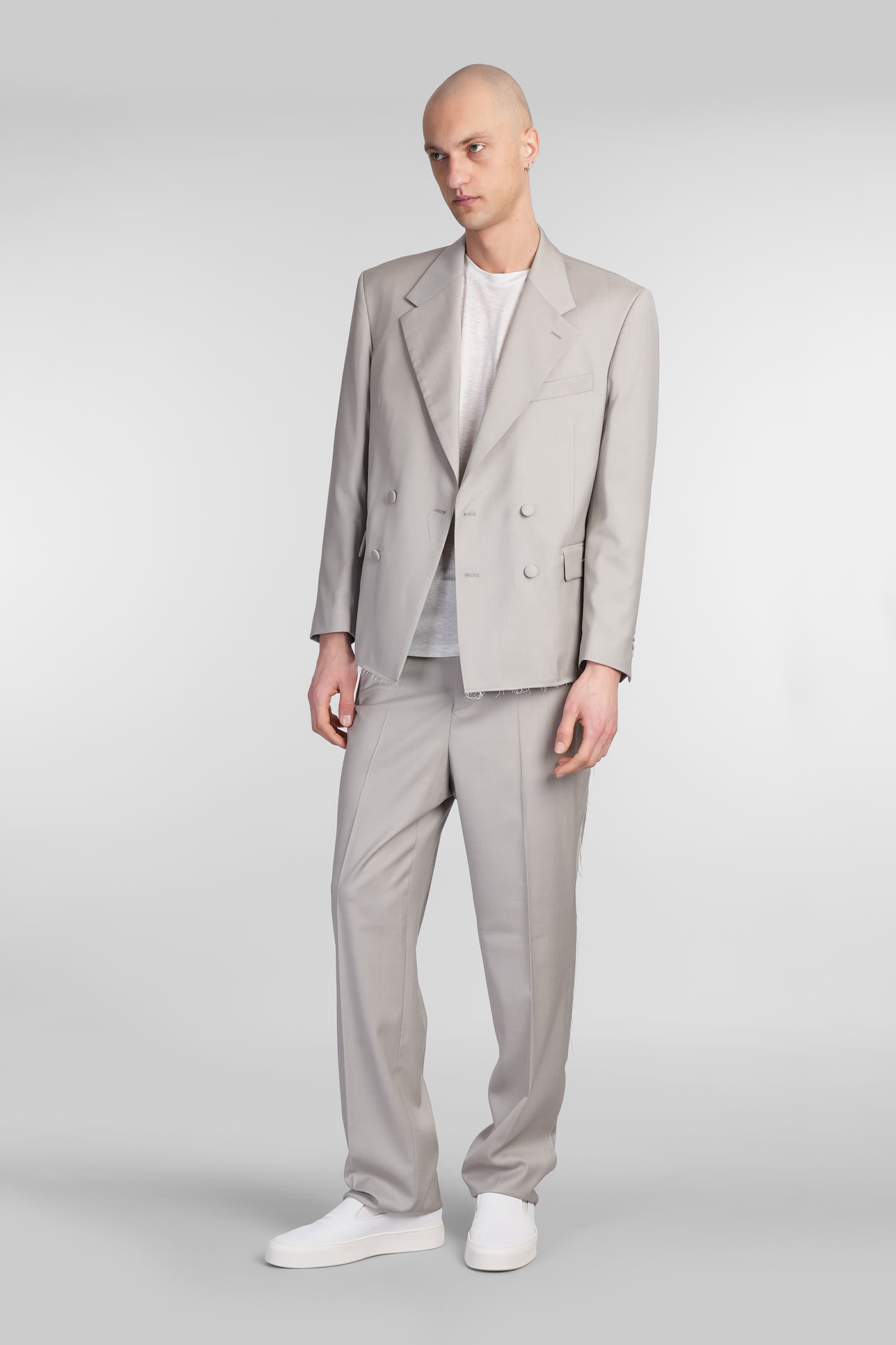 Paura Cassel Blazer In Taupe Wool In Taupe