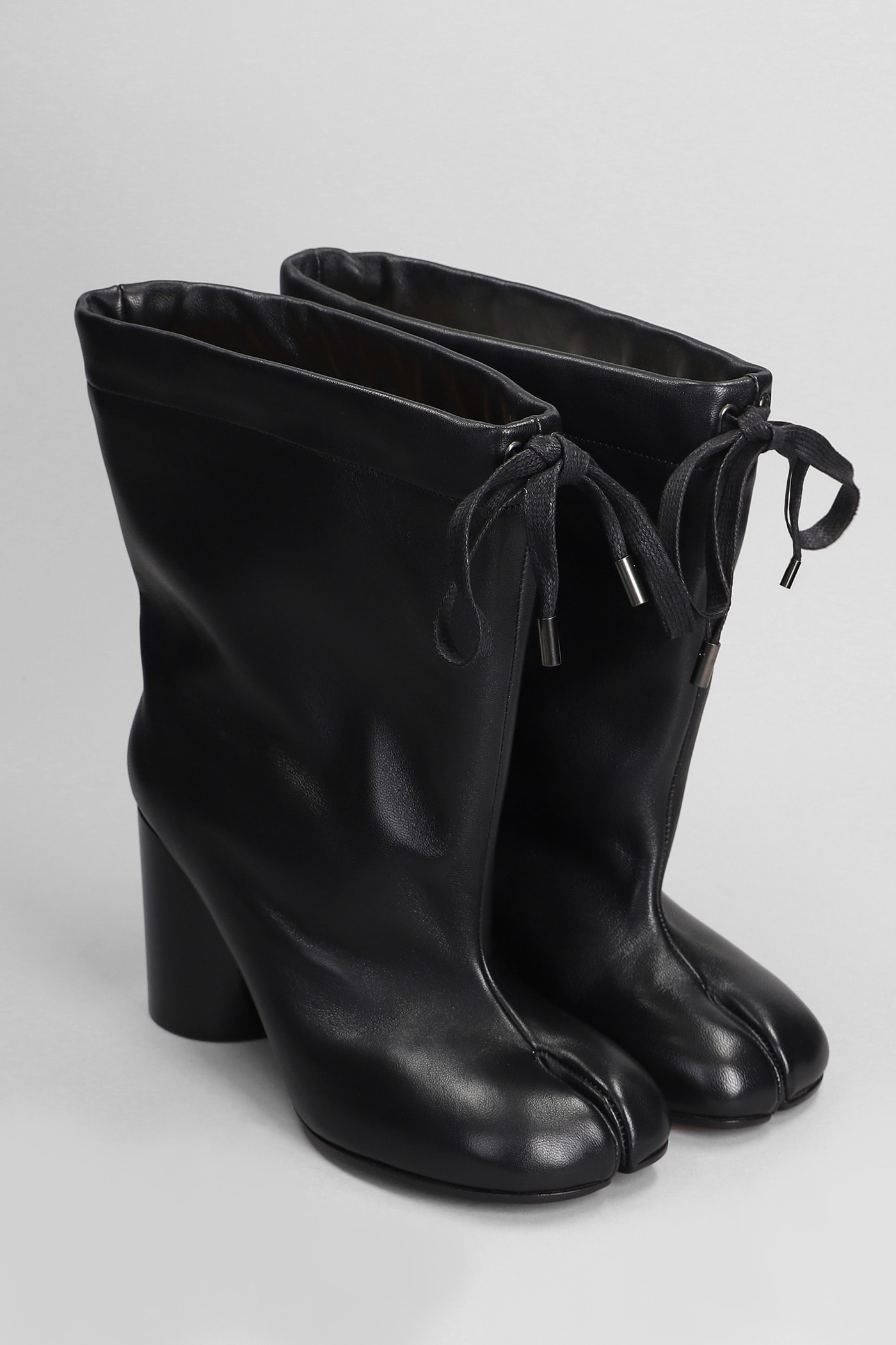 Shop Maison Margiela Tabi High Heels Ankle Boots In Black Leather