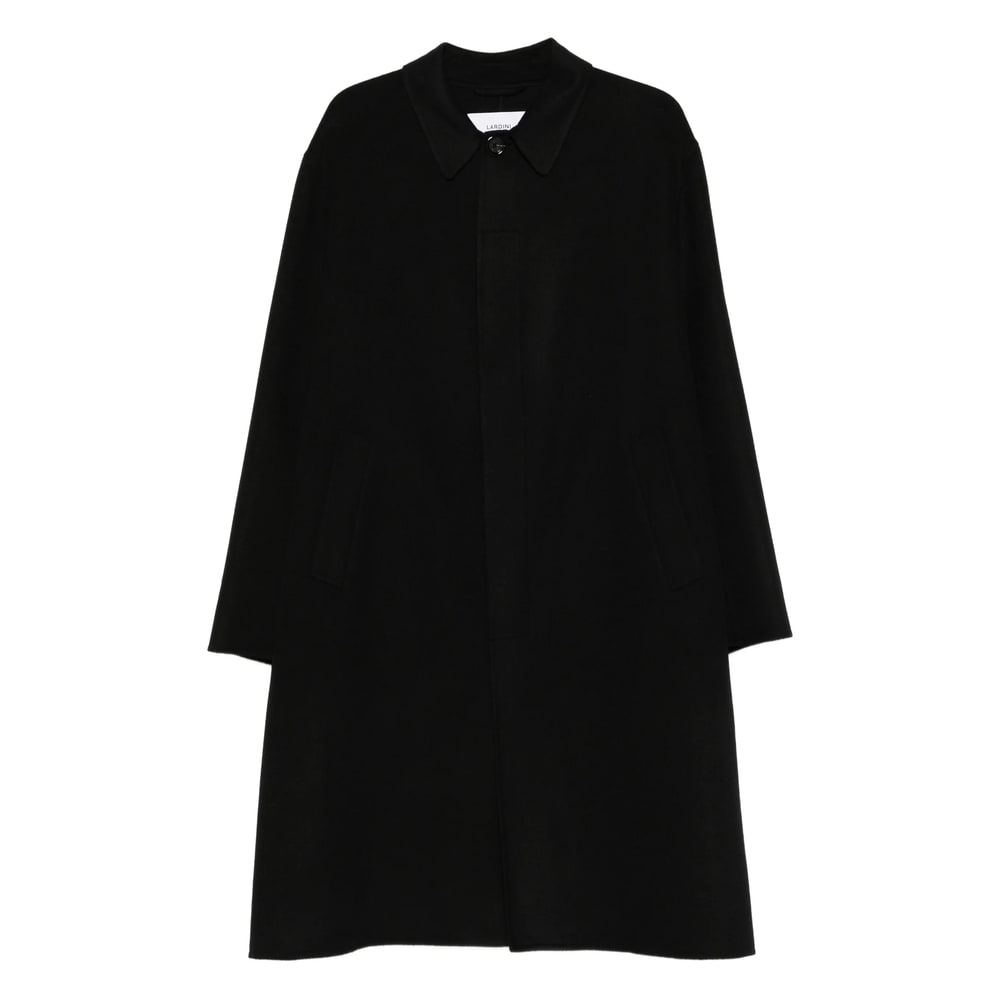 Lardini Collared Wool Coat Featuring Side Pockets In Black
