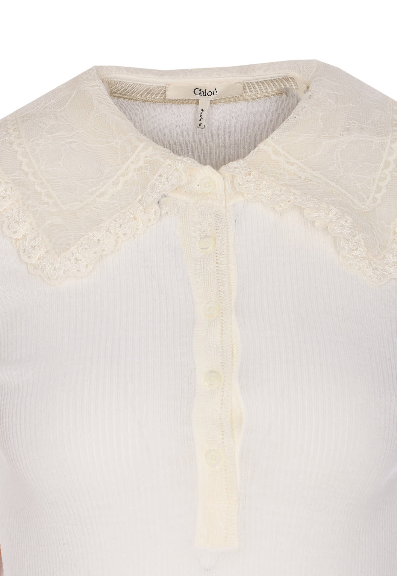 Chloé Knitwear With Lace Collar Detail In White