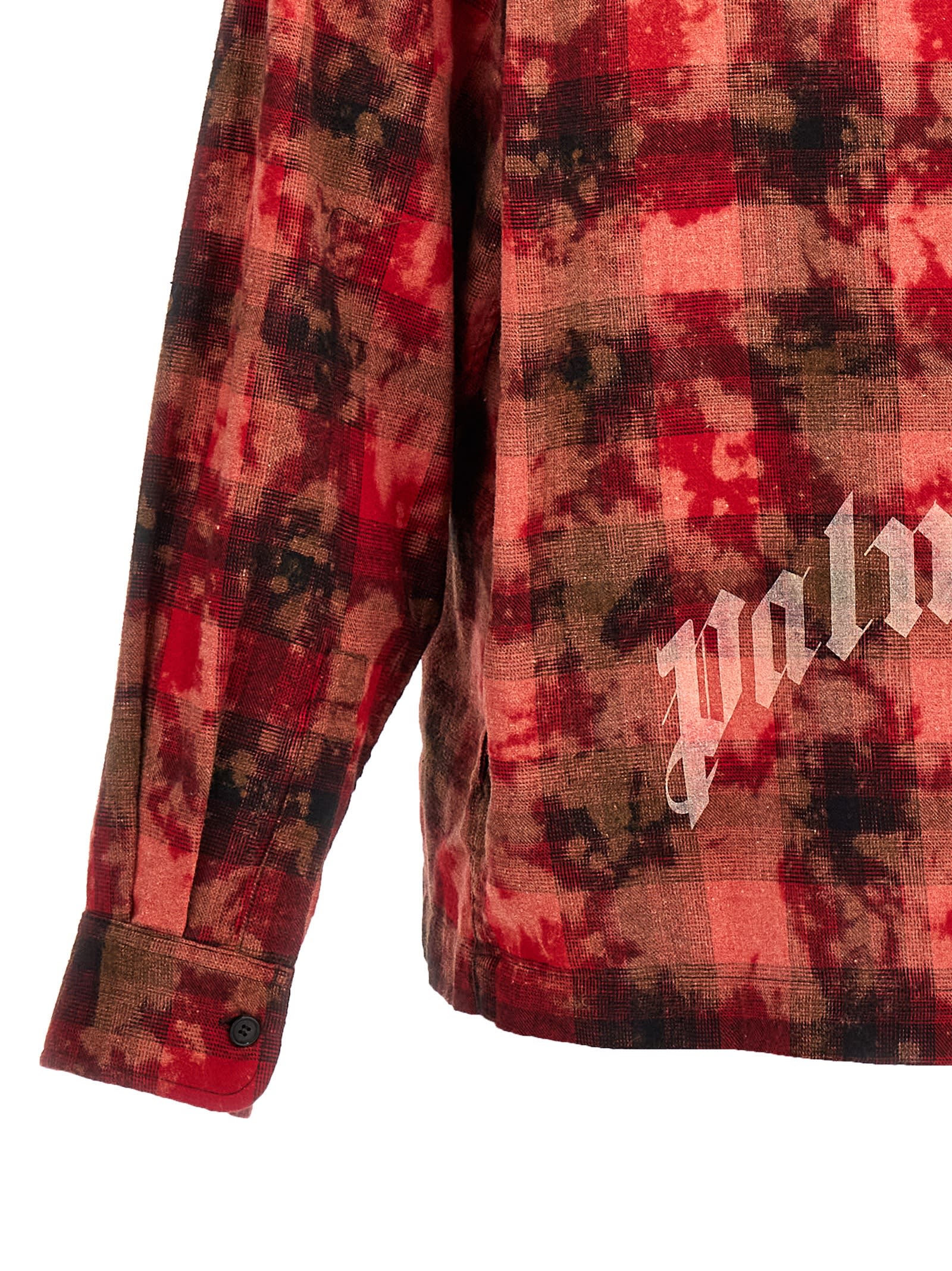 Shop Palm Angels Embroidered Flannel Oversize Shirt In Red Off White