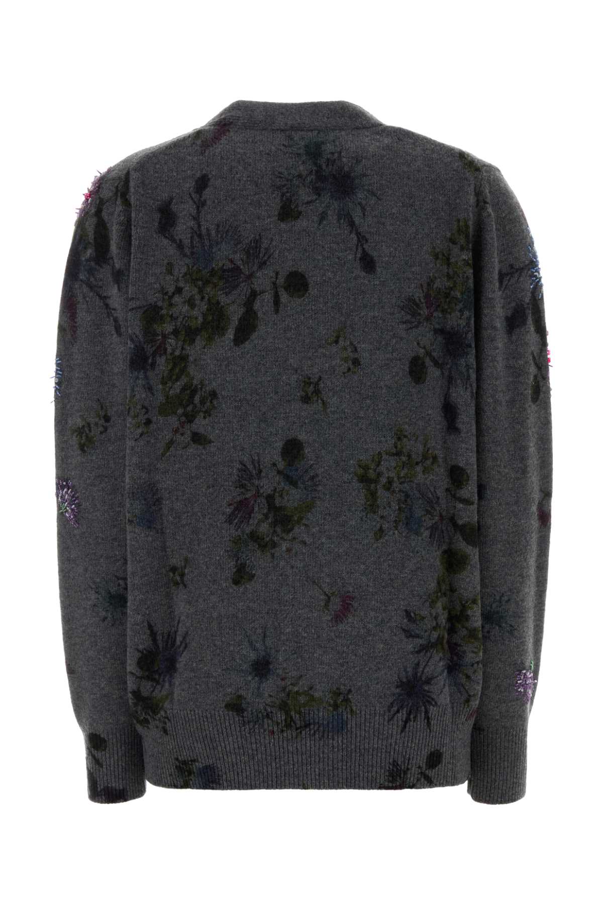 Blumarine Wool Blend Cardigan With Rhinestones In Gray