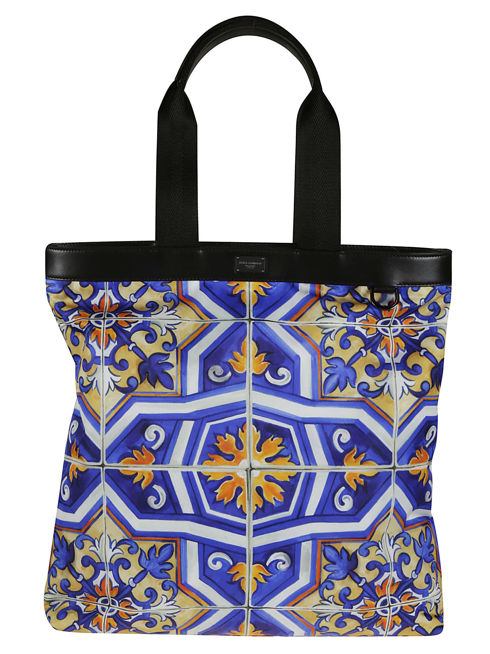 Dolce & Gabbana Baroque Printed Shopper Bag In Blue