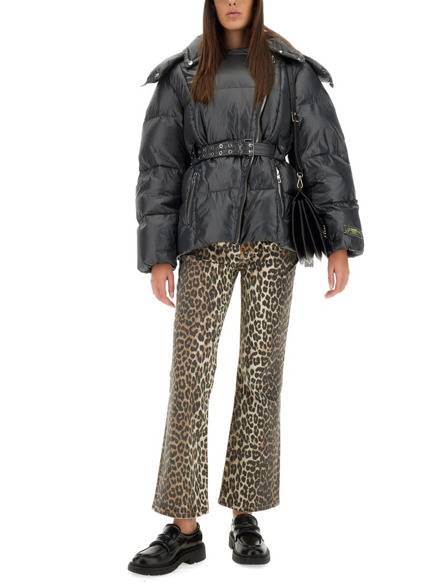Ganni Black Shiny Nylon Puffer Jacket In Black