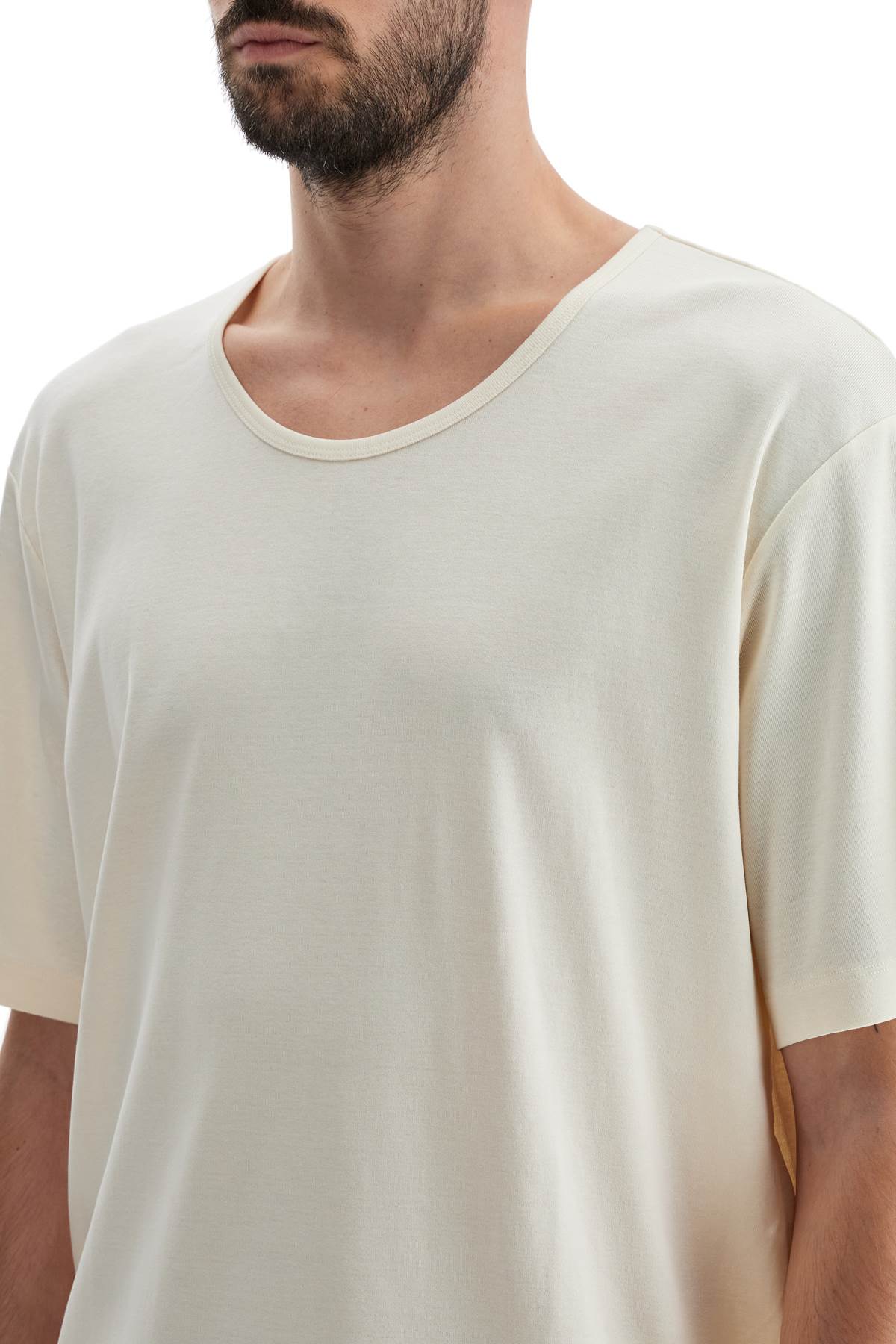 Lemaire Cotton T-shirt With Loose Fit And Round Neck In Light Cream (white)