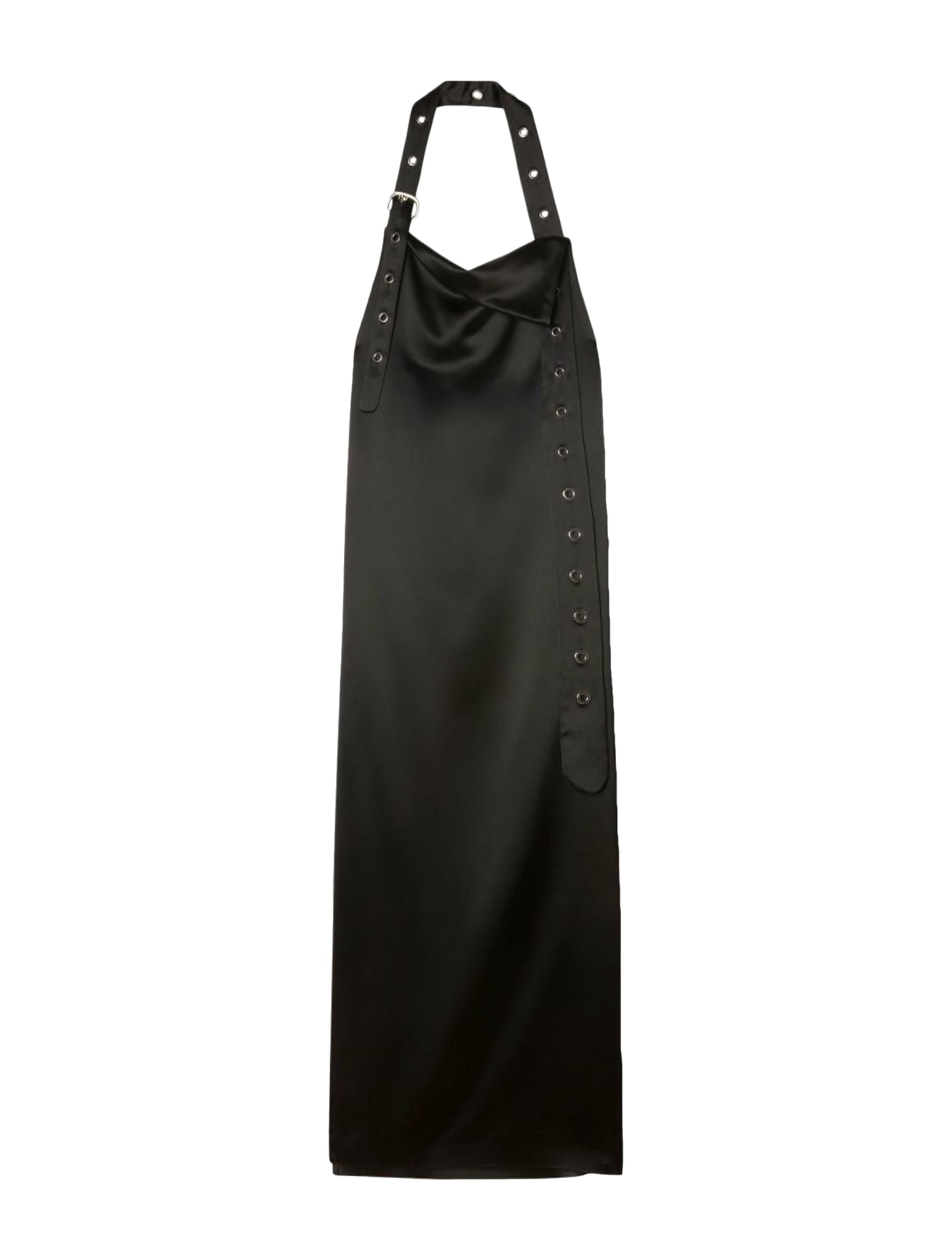 Shop Off-white Satin Belt Long Dress Black No Color