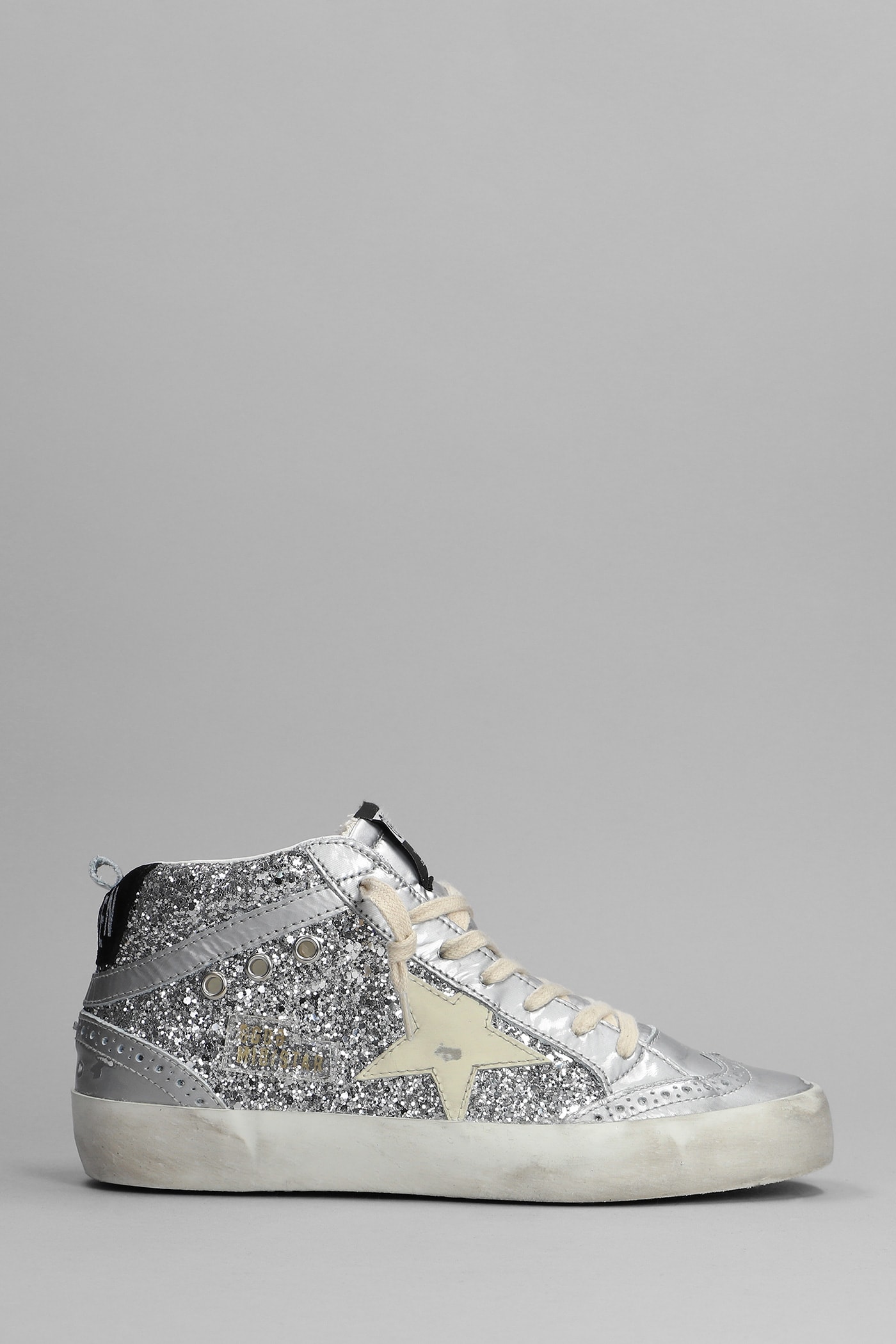 Golden Goose Mid Star Sneakers In Silver Glitter