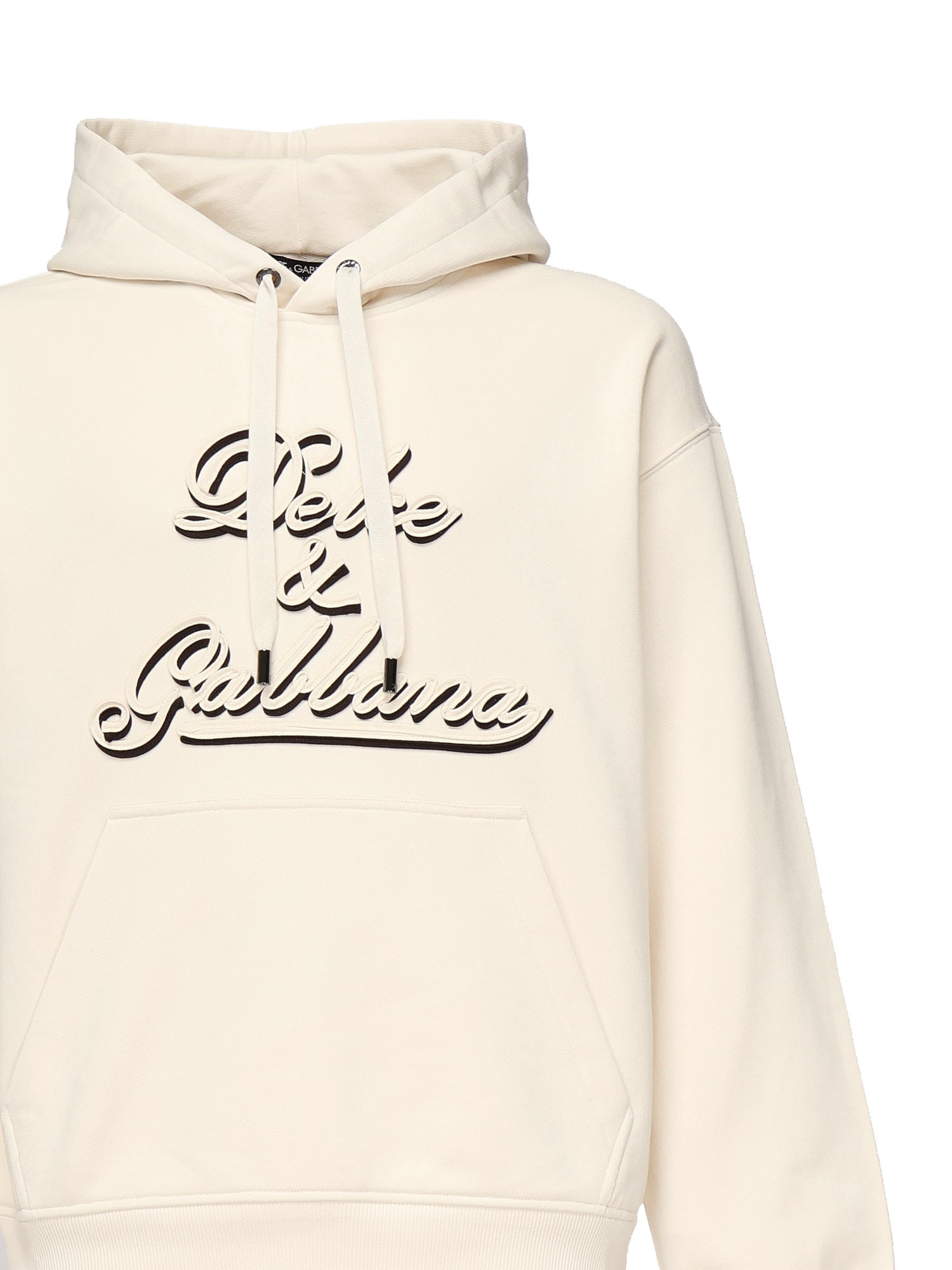 Dolce & Gabbana Almond Beige Pullover Sweatshirt With Drawstring Hood In Neutral