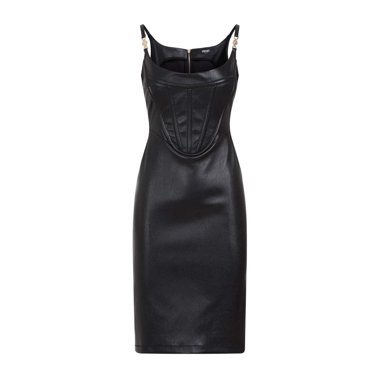 Shop Versace Zip-up Sleeveless Leather Dress In Black