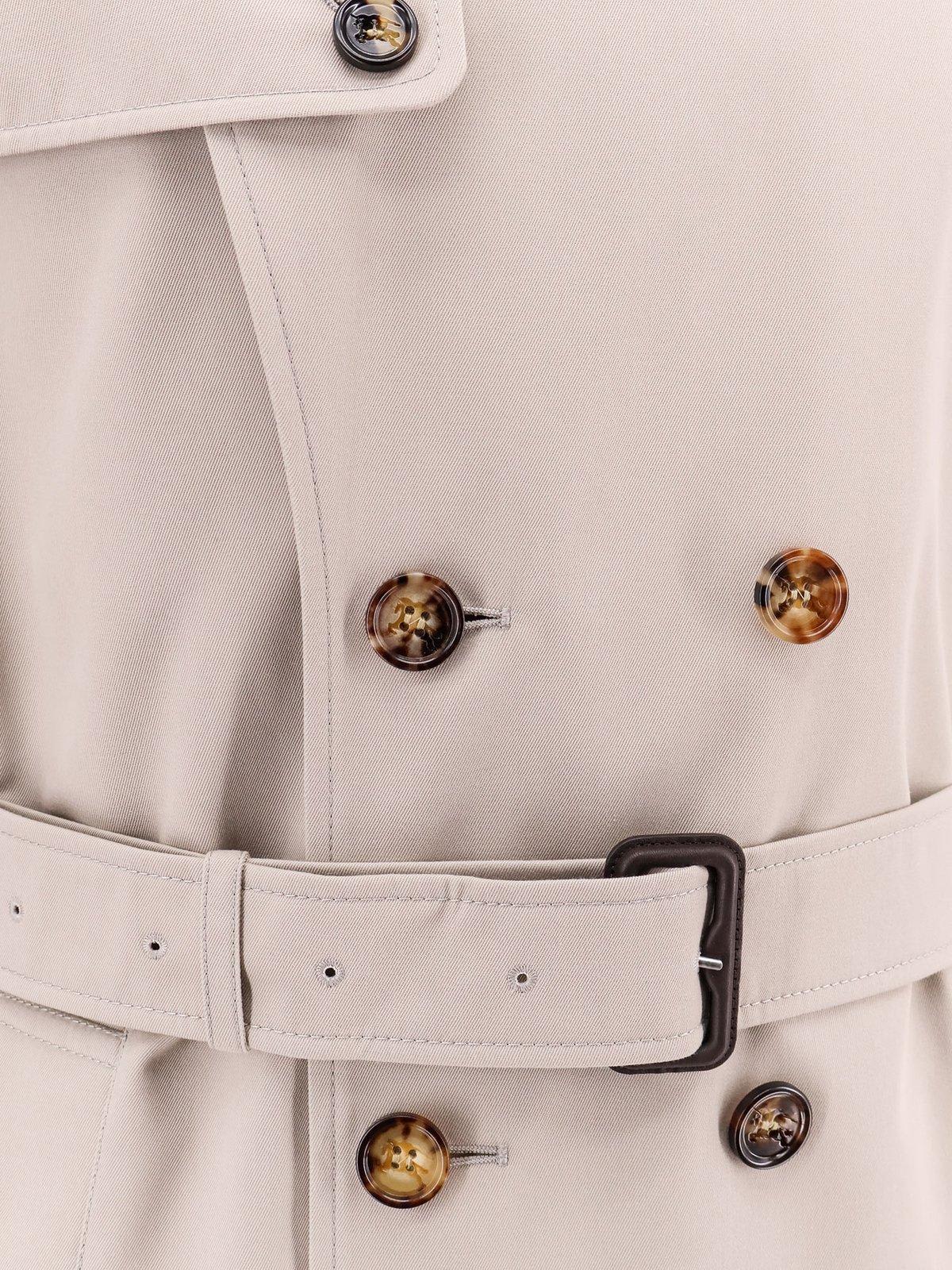 Burberry Men Cotton Blend Trench With Check Lining In Heron