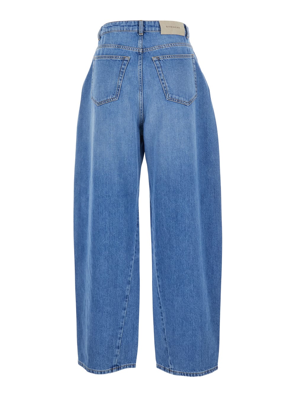 Givenchy Blue Jeans With Logo Patch On The Rear And Wide Leg In Denim Woman In Blue