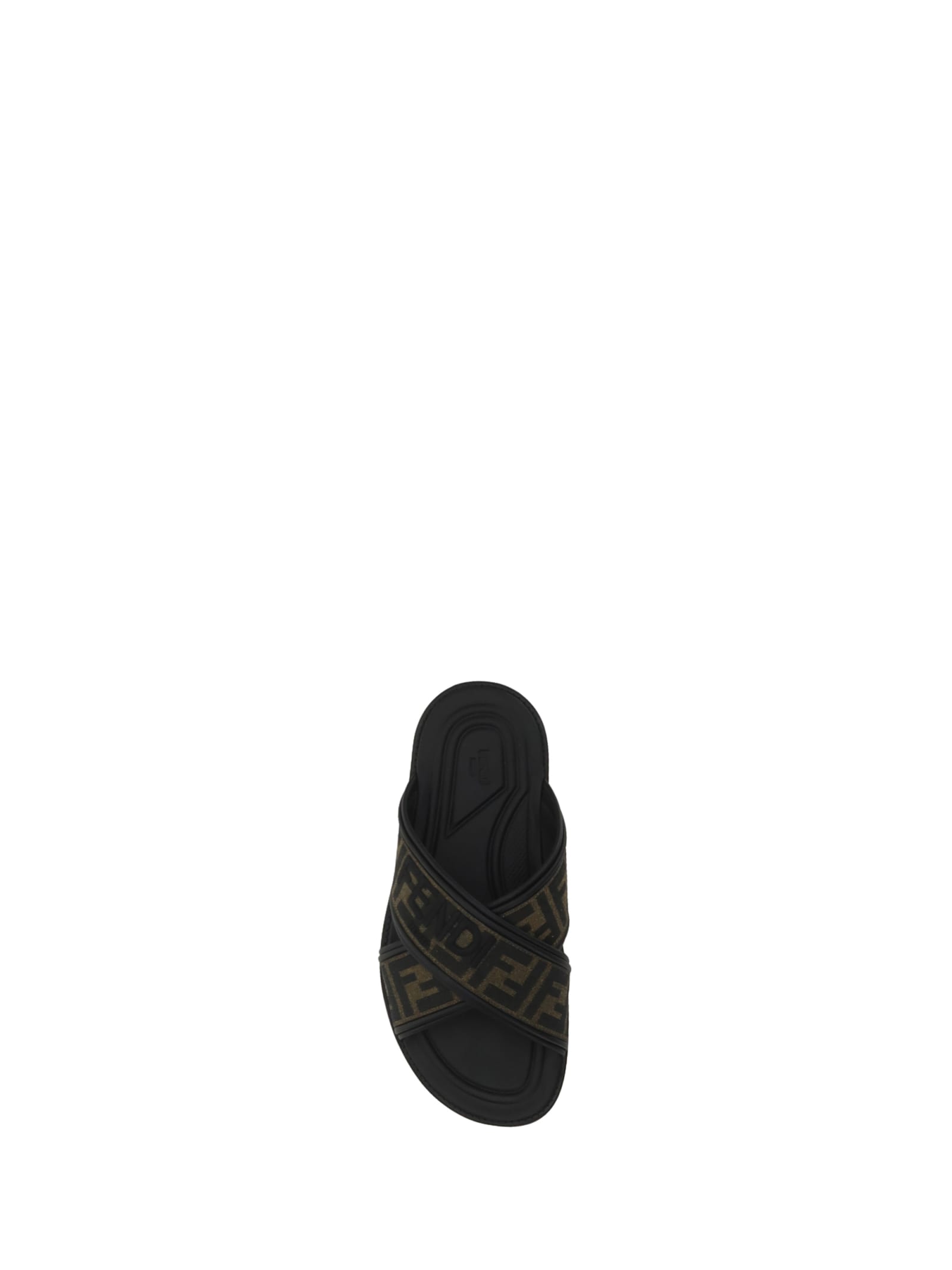 Fendi Double Crossed Band Logo Slides With Jacquard Ff Design In Black
