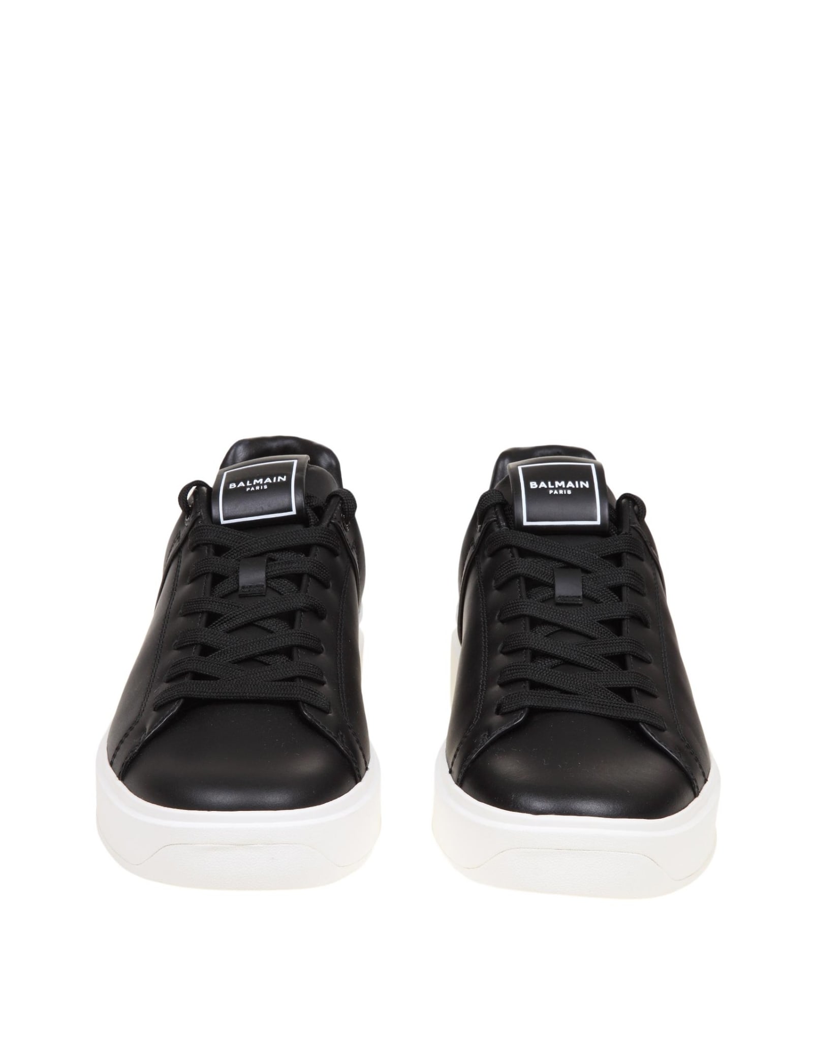 Shop Balmain Black Leather B-court Sneakers In Noir