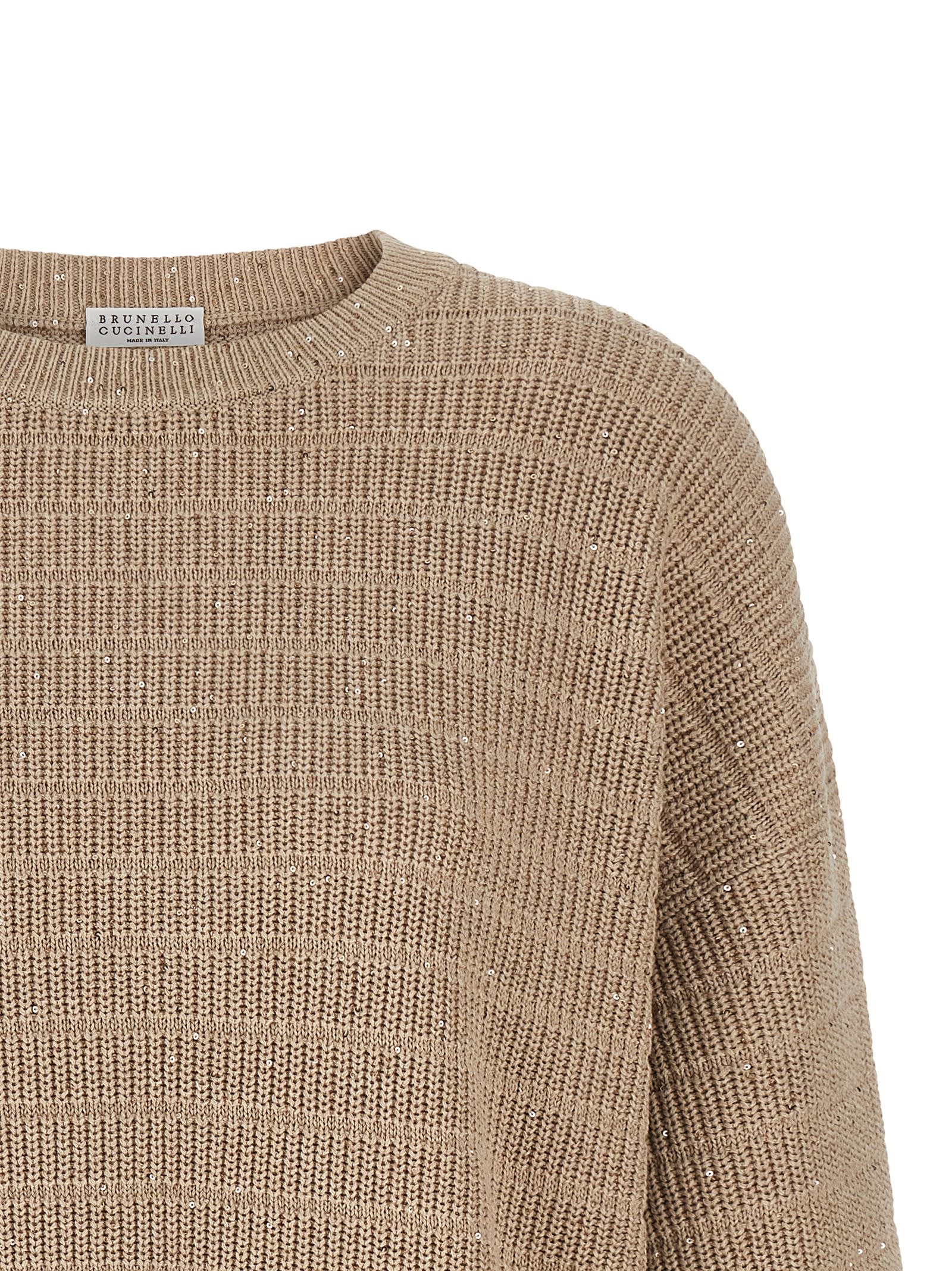 Brunello Cucinelli Diamond Cotton Sweater Sweaters And Cardigans Beige In Brown