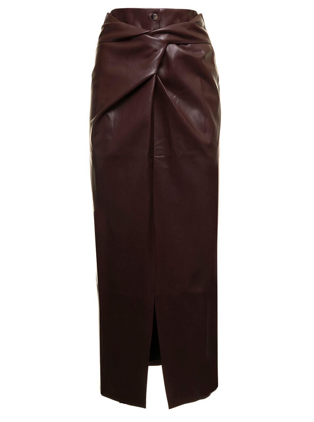 Leane Brown Vegan Leather Skirt With Knotted Detail Nanushka Woman