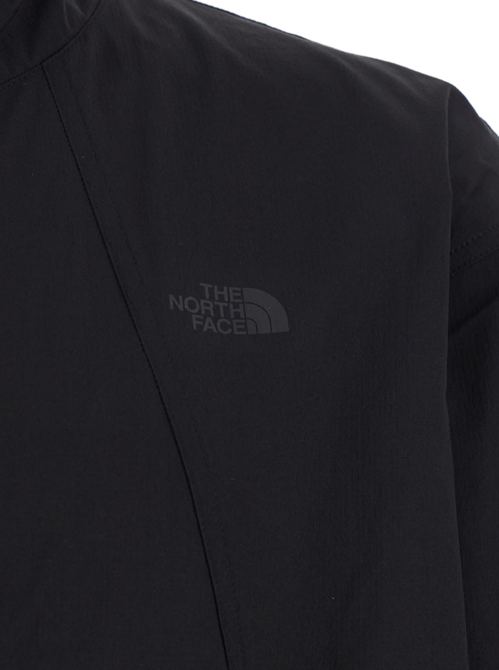 Shop The North Face Black Jacket With High Neck And Embossed Logo On The Front In Tech Fabric Stretch Man