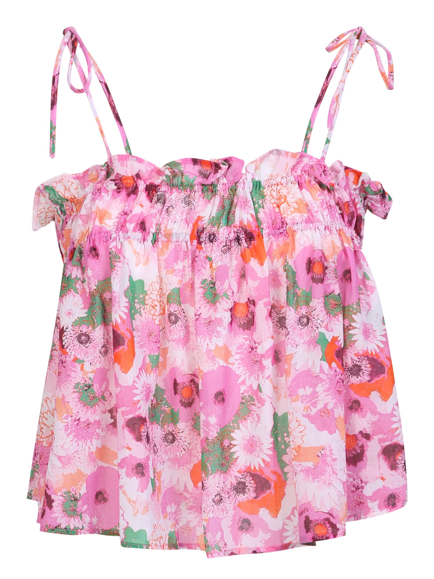 Ganni Light Cotton Tieband Strap Top In Pink