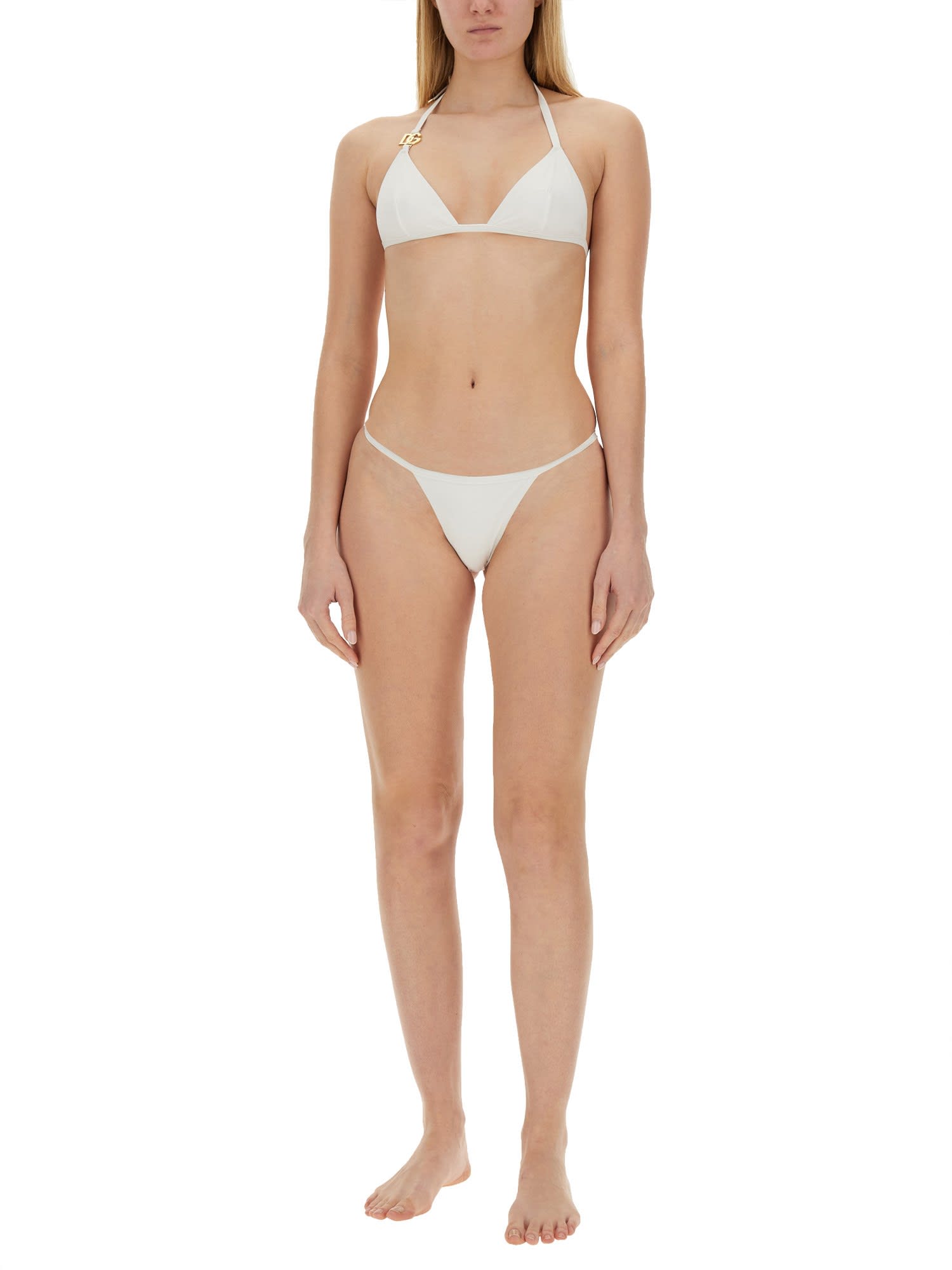 Shop Dolce & Gabbana Logo Bikini Swimsuit In White