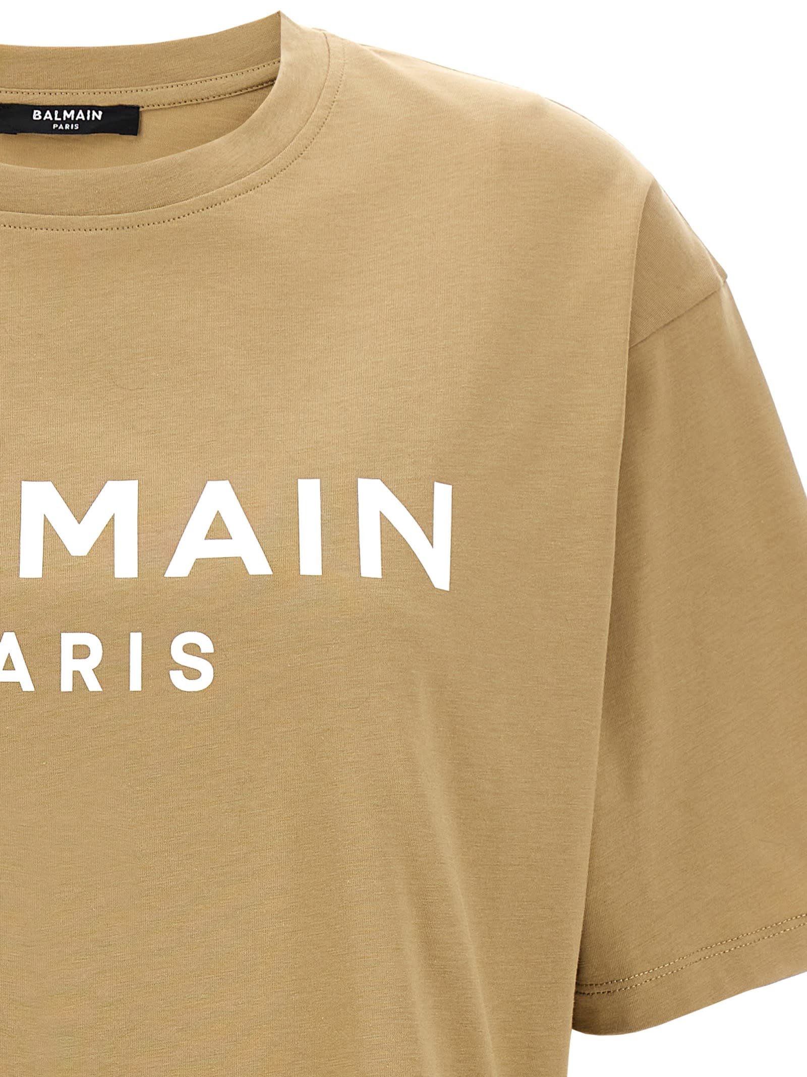 Shop Balmain Cropped T-shirt In Beige