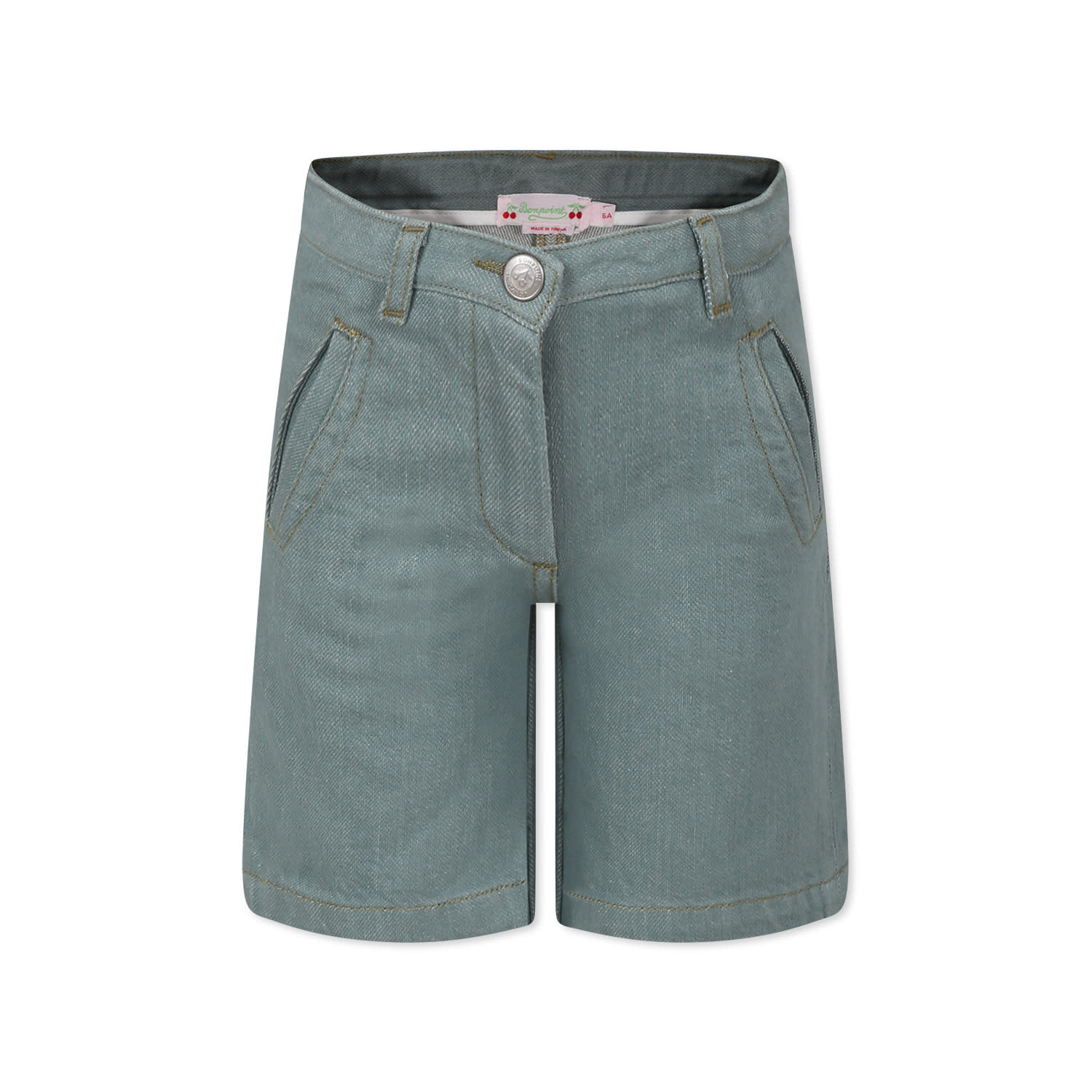 Bonpoint Green Shorts For Girl With Cherries In Green