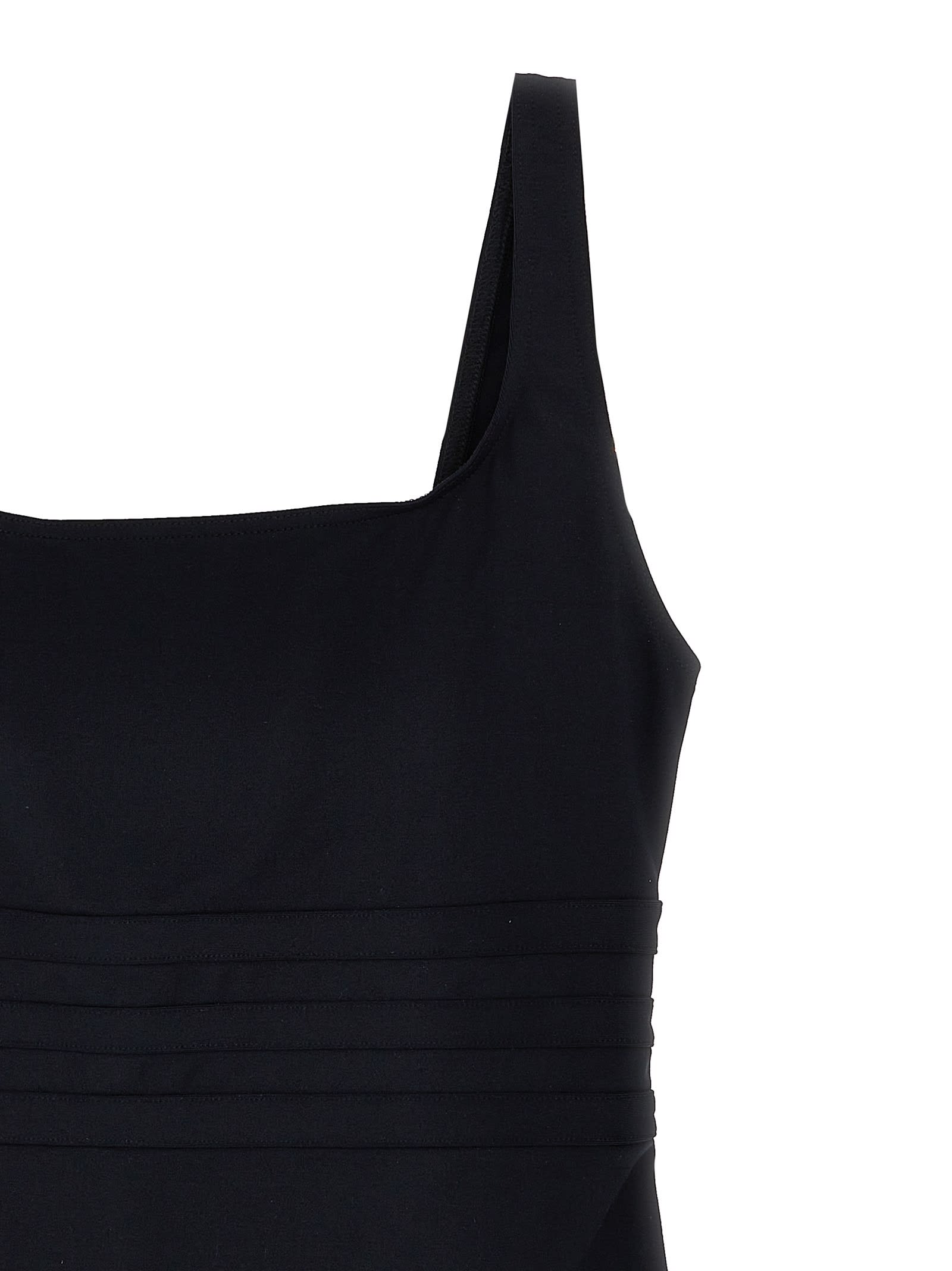 Eres Ribbed Scoop Neckline Wide Straps Swimsuit In Black