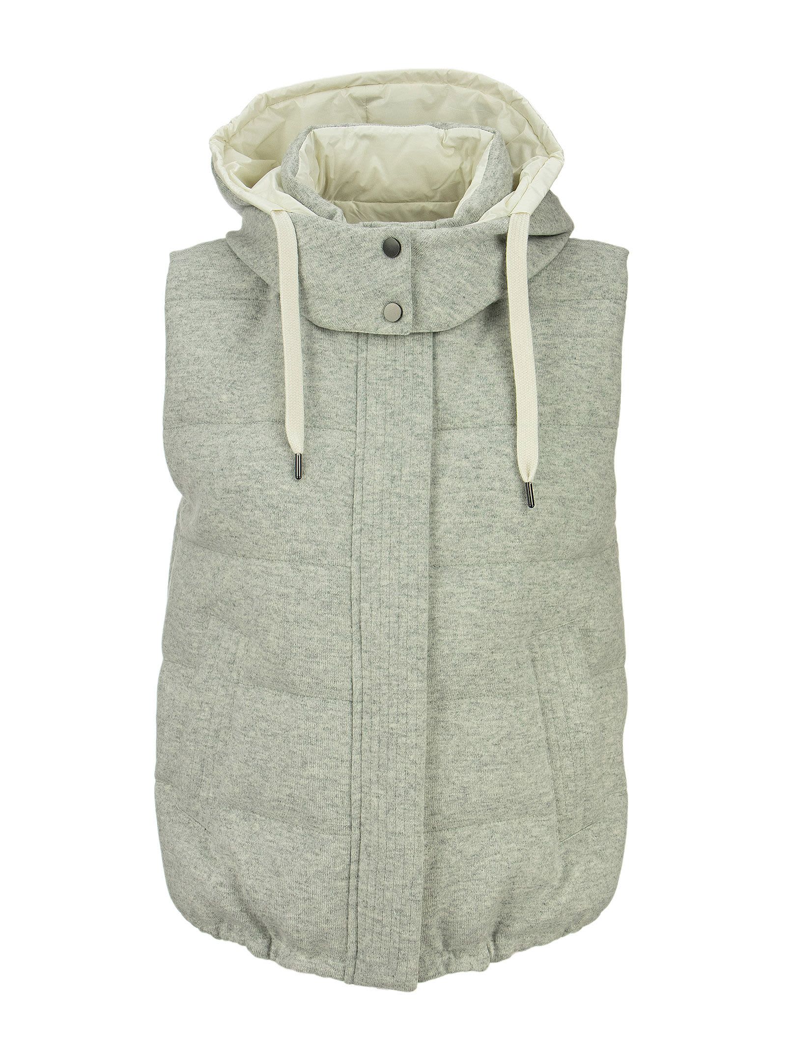 Brunello Cucinelli Cashmere Knit Reversible Down Vest With Hood And Shiny Trim