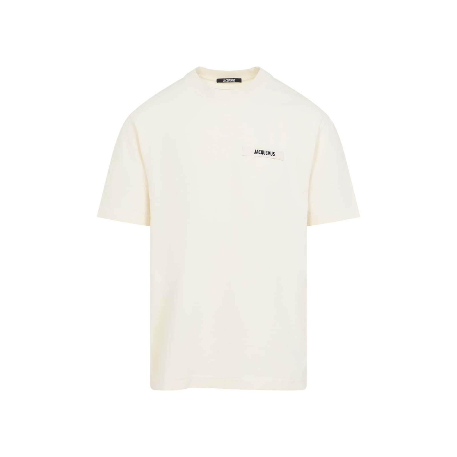 Jacquemus Le T-shirt Gros Grain Beige T-shirt With Logo Patch On The Front In Cotton Man In White