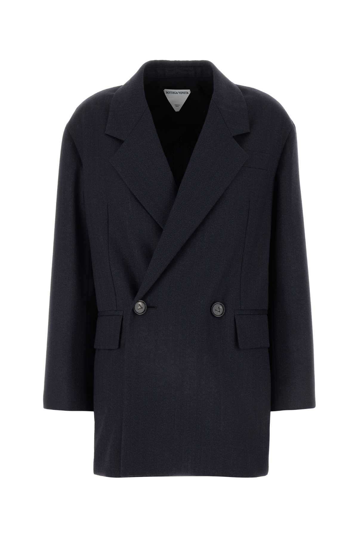 Shop Bottega Veneta Dark Blue Wool Blazer In Blackbluemelange